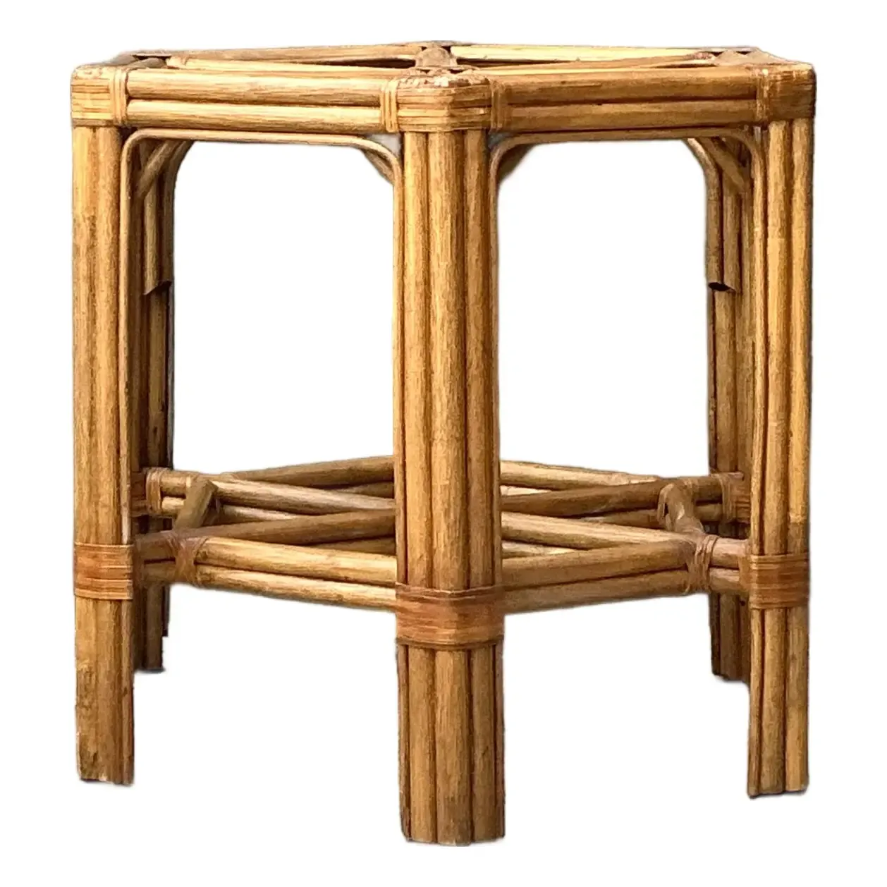 Vintage Rattan Hexagon Dining Table Pedestal