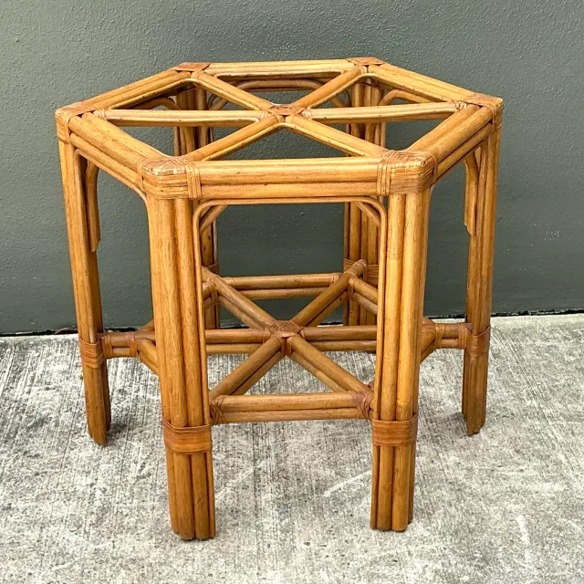Vintage Rattan Hexagon Dining Table Pedestal — additional photo 4