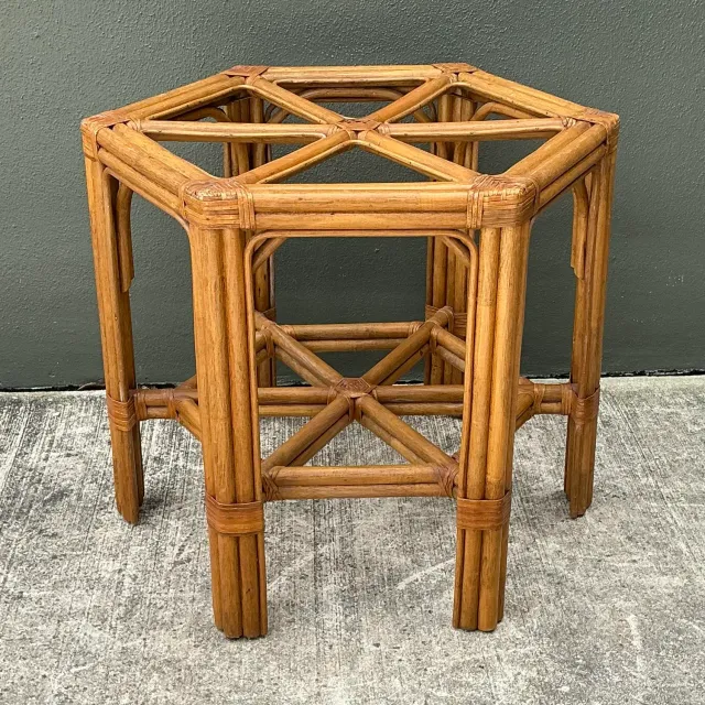 Vintage Rattan Hexagon Dining Table Pedestal — additional photo 5