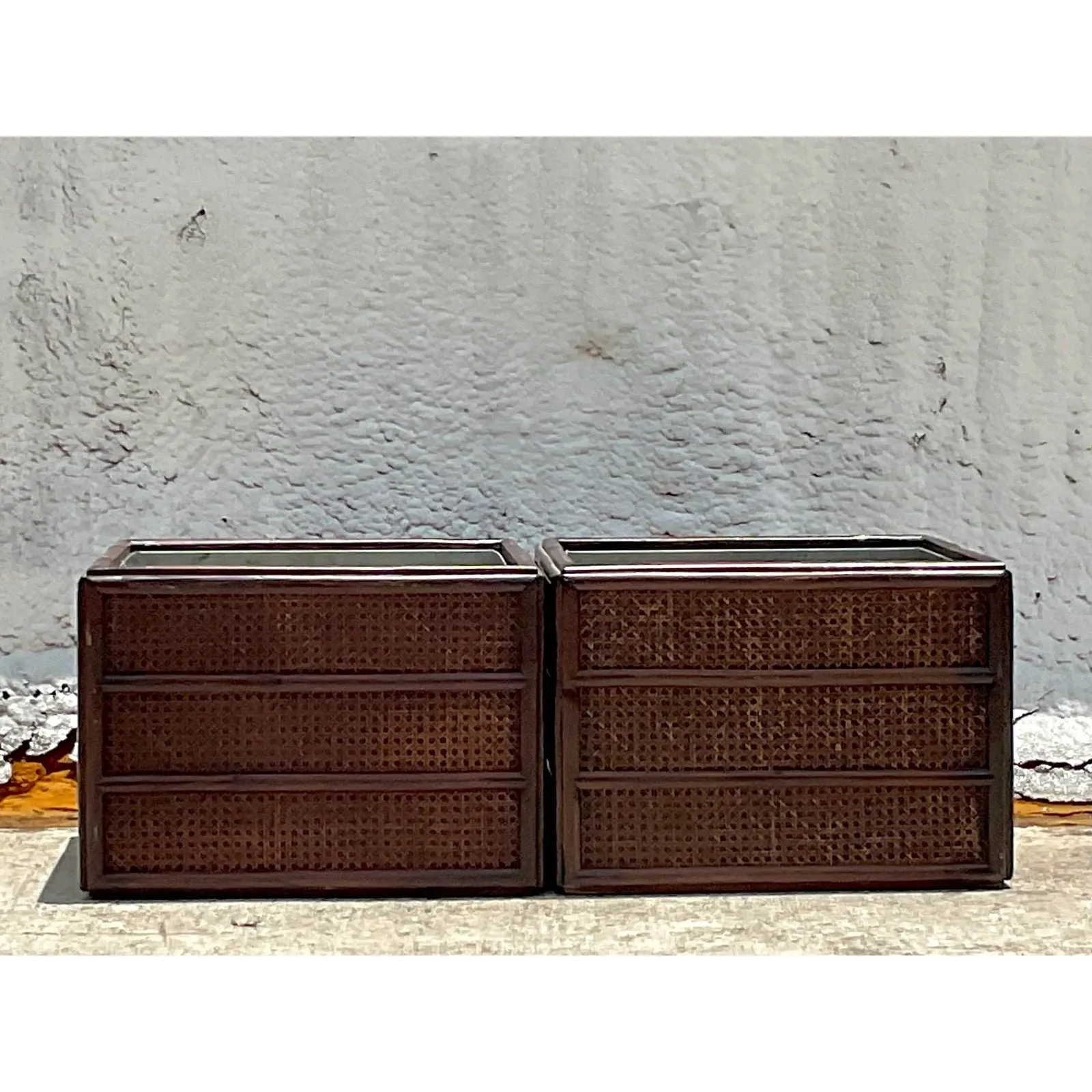 Vintage Rattan Planter With Removable Cast Aluminum - a Pair — additional photo 2