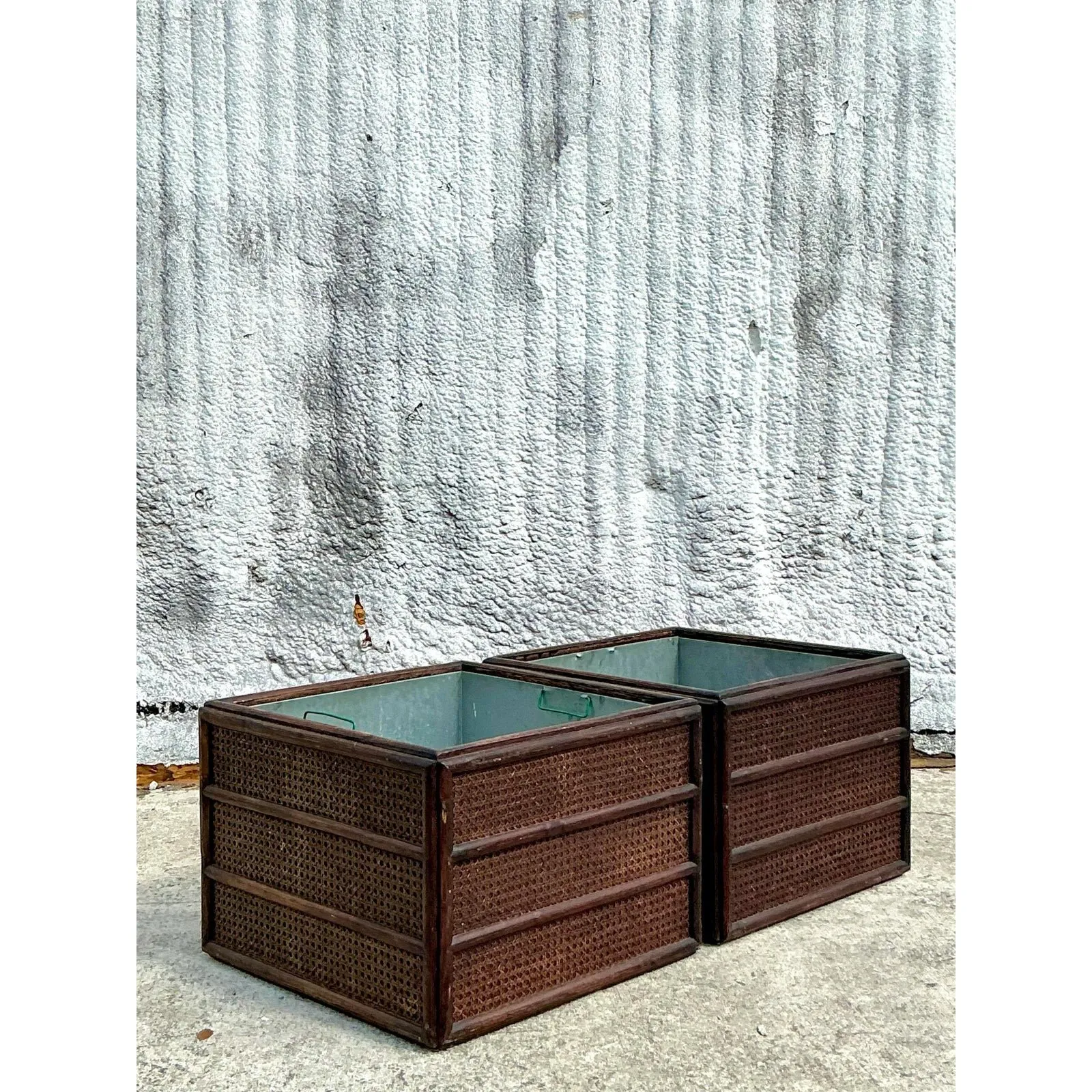 Vintage Rattan Planter With Removable Cast Aluminum - a Pair — additional photo 3