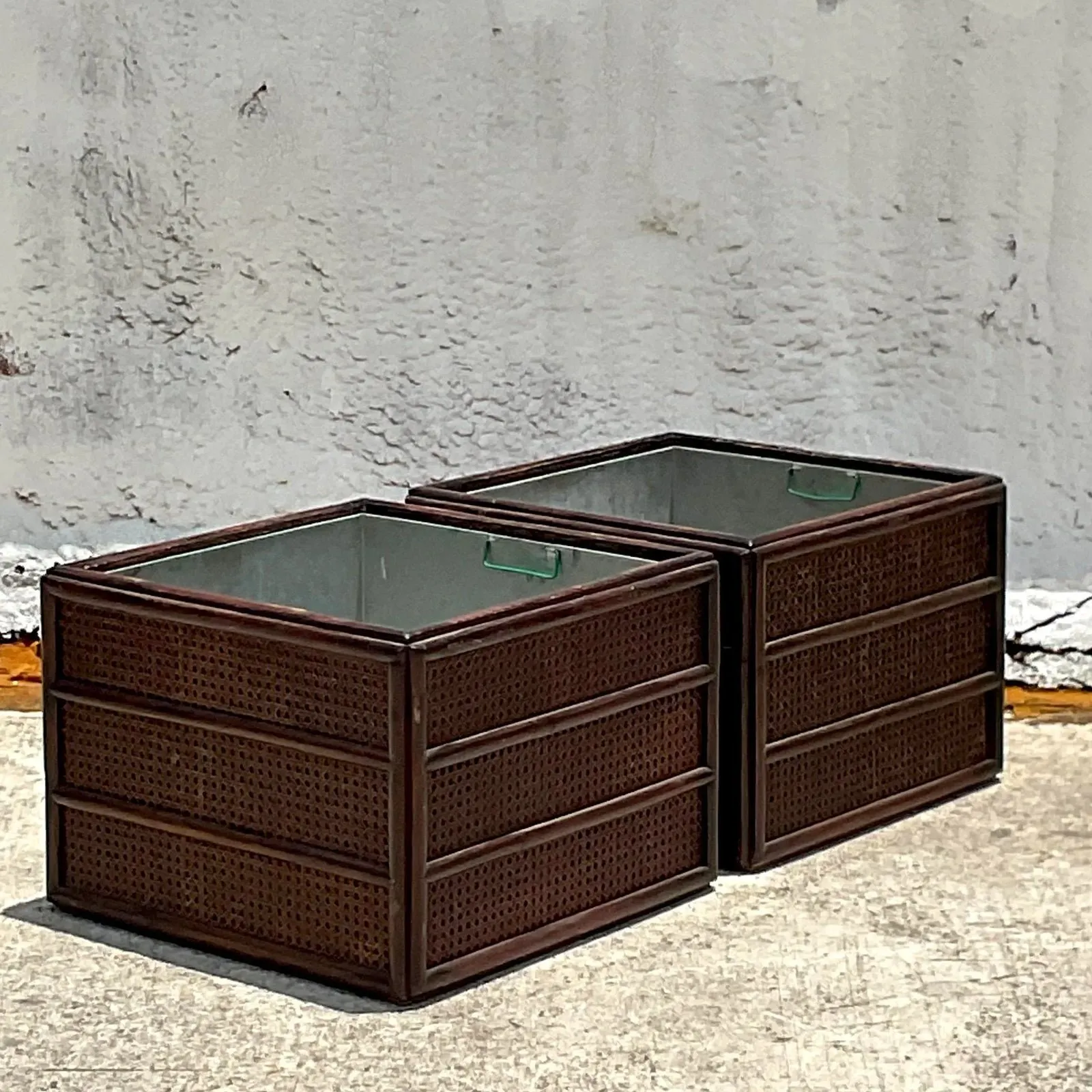 Vintage Rattan Planter With Removable Cast Aluminum - a Pair — additional photo 4