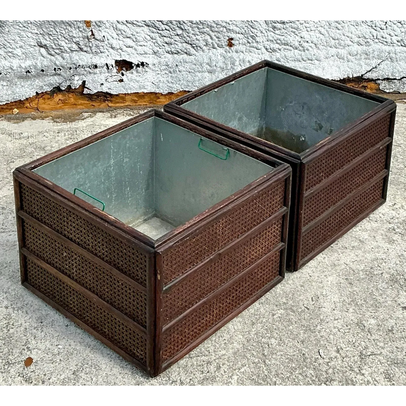 Vintage Rattan Planter With Removable Cast Aluminum - a Pair — additional photo 5