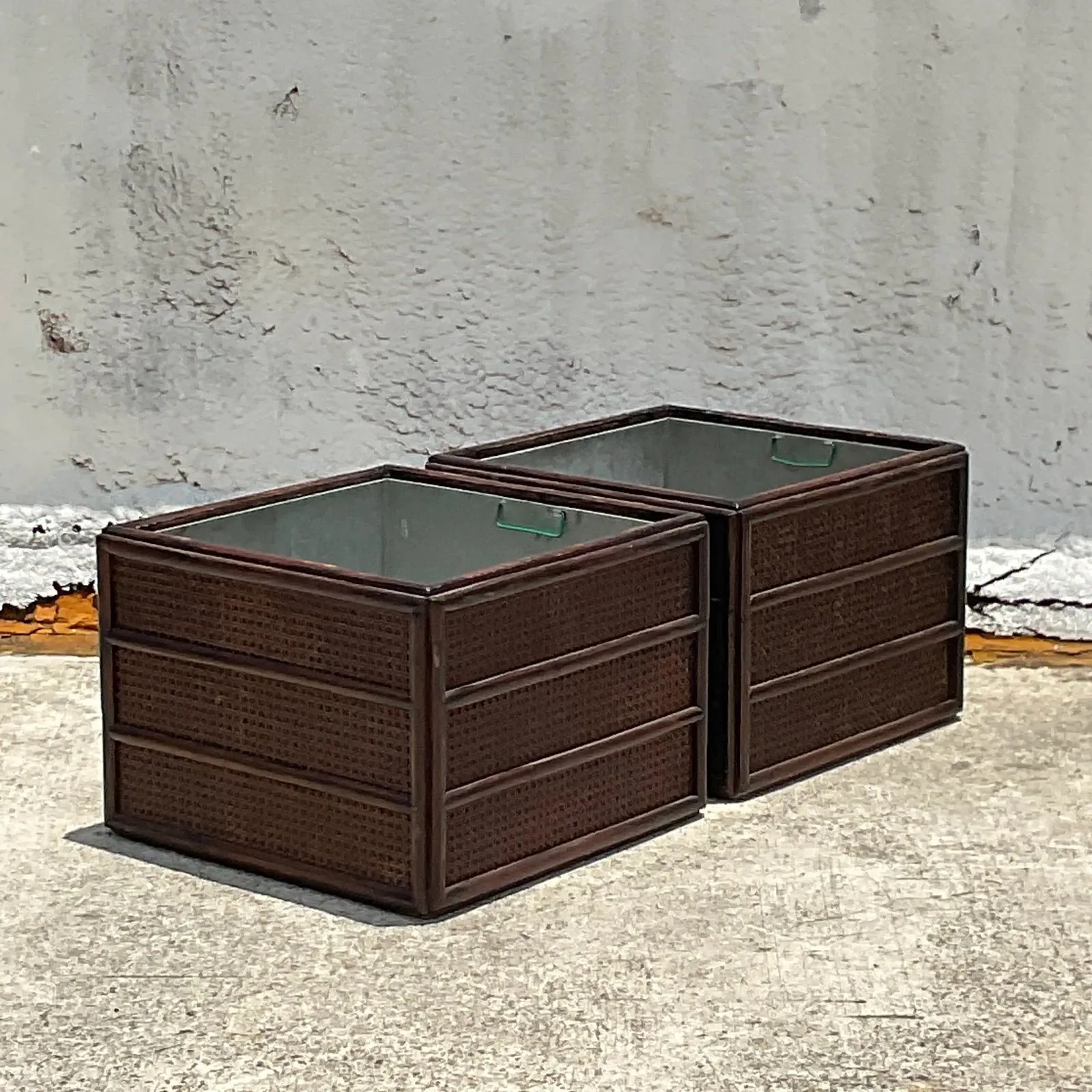 Vintage Rattan Planter With Removable Cast Aluminum - a Pair — additional photo 6