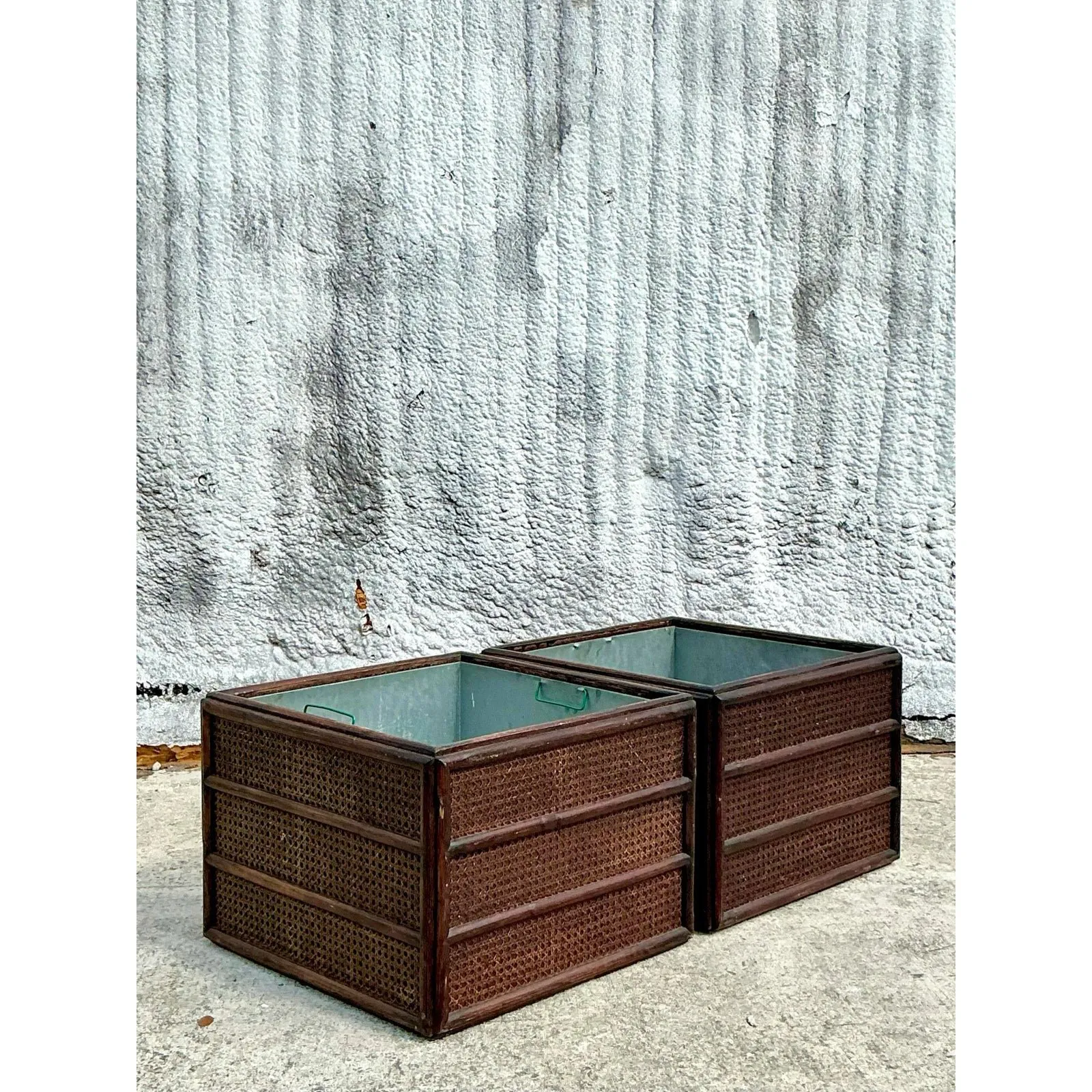 Vintage Rattan Planter With Removable Cast Aluminum - a Pair — additional photo 7