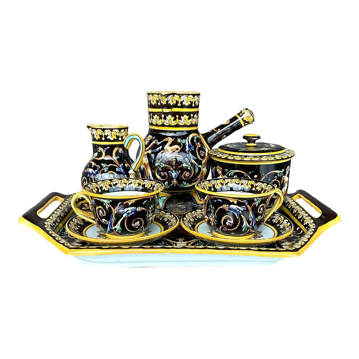 Vintage Regency 19th Century Gien French Faience Earthenware Chocolate Set- 8 Pieces — additional photo 1