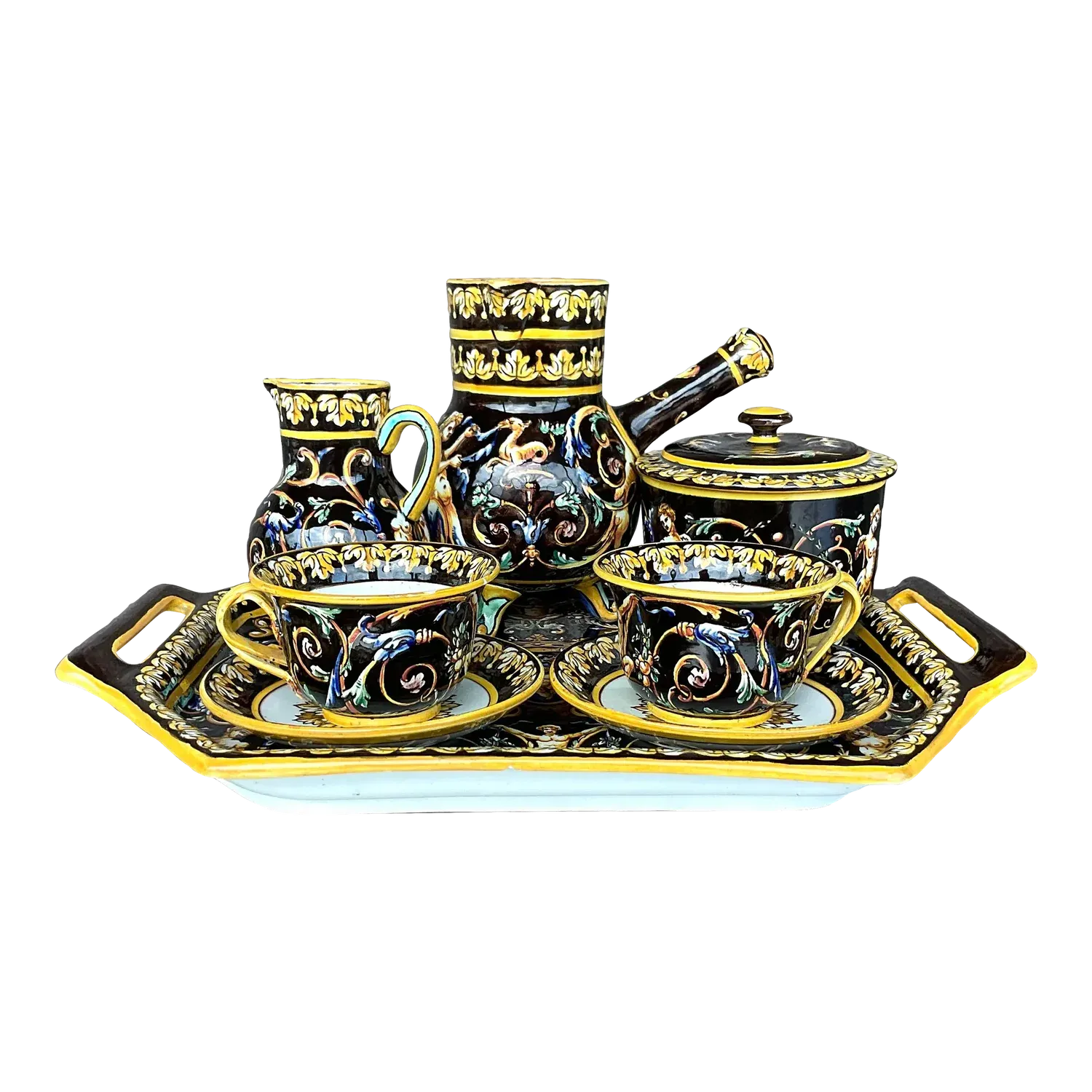 Vintage Regency 19th Century Gien French Faience Earthenware Chocolate Set- 8 Pieces — additional photo 2