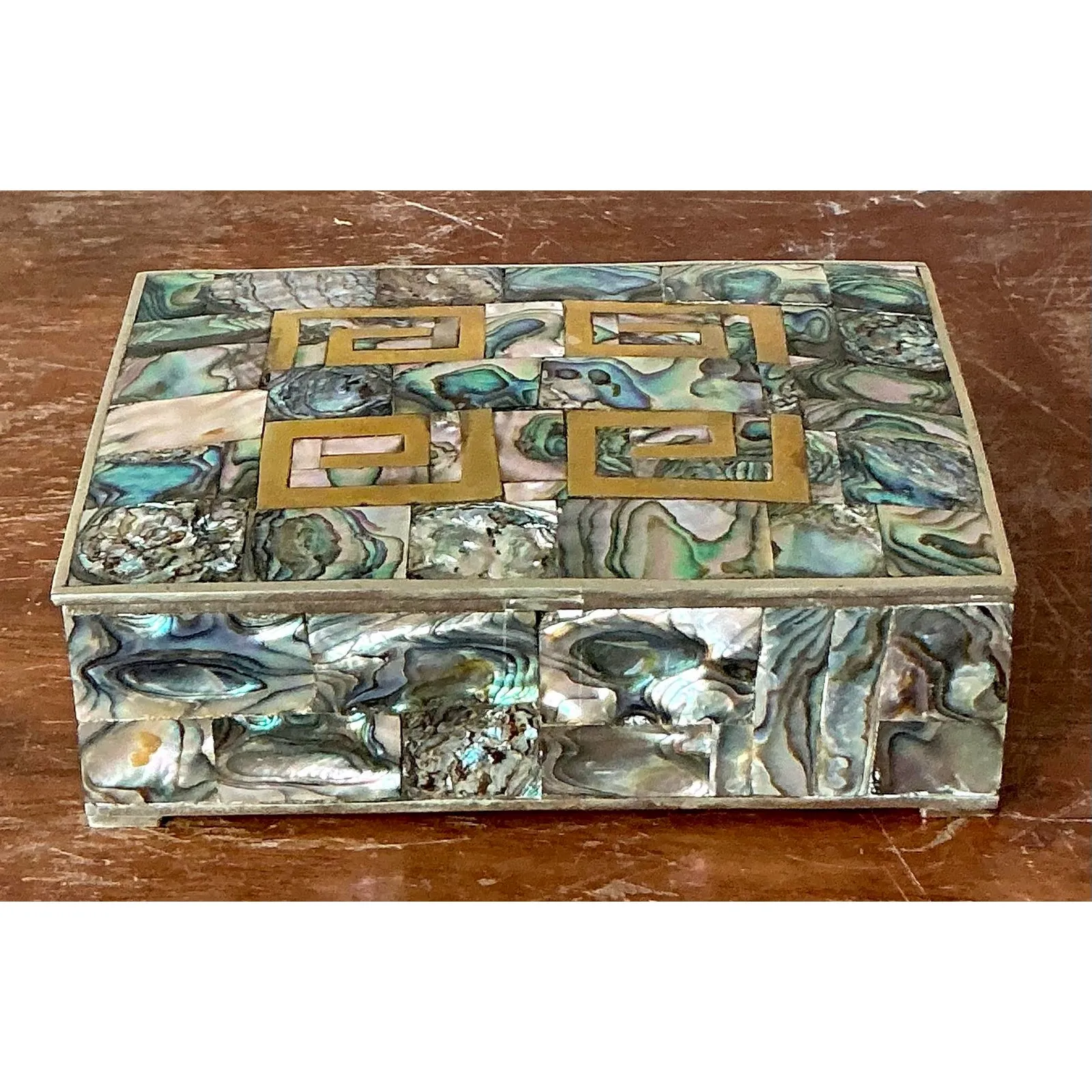 Vintage Regency Abalone and Brass Box