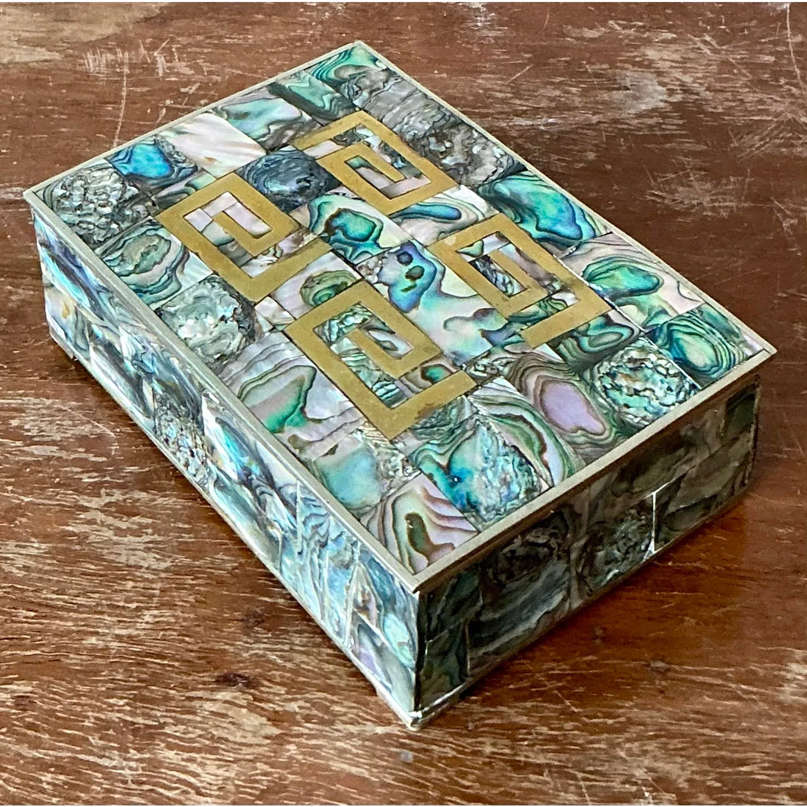 Vintage Regency Abalone and Brass Box — additional photo 1