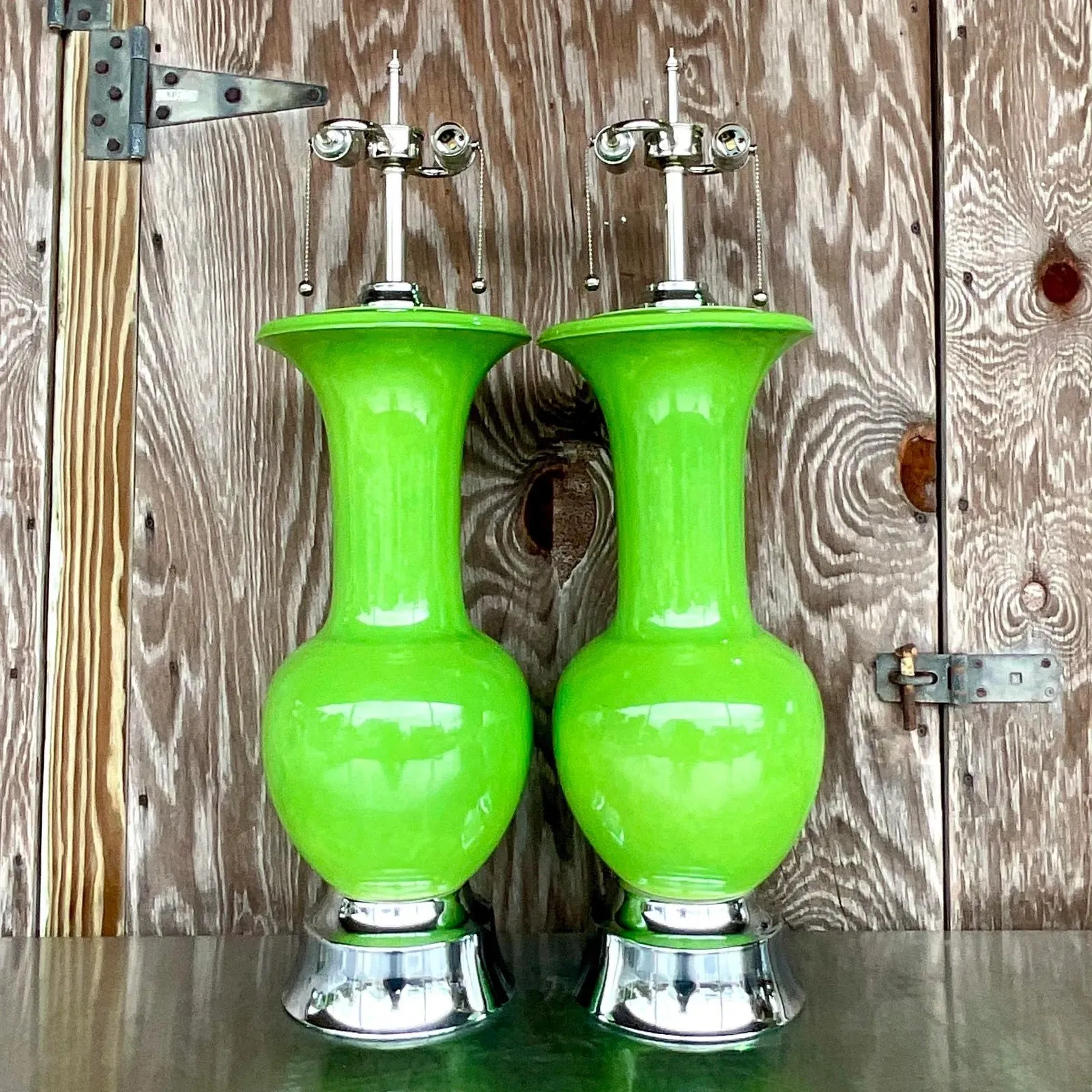 Vintage Regency Apple Green Glazed Ceramic Lamps - a Pair — additional photo 4
