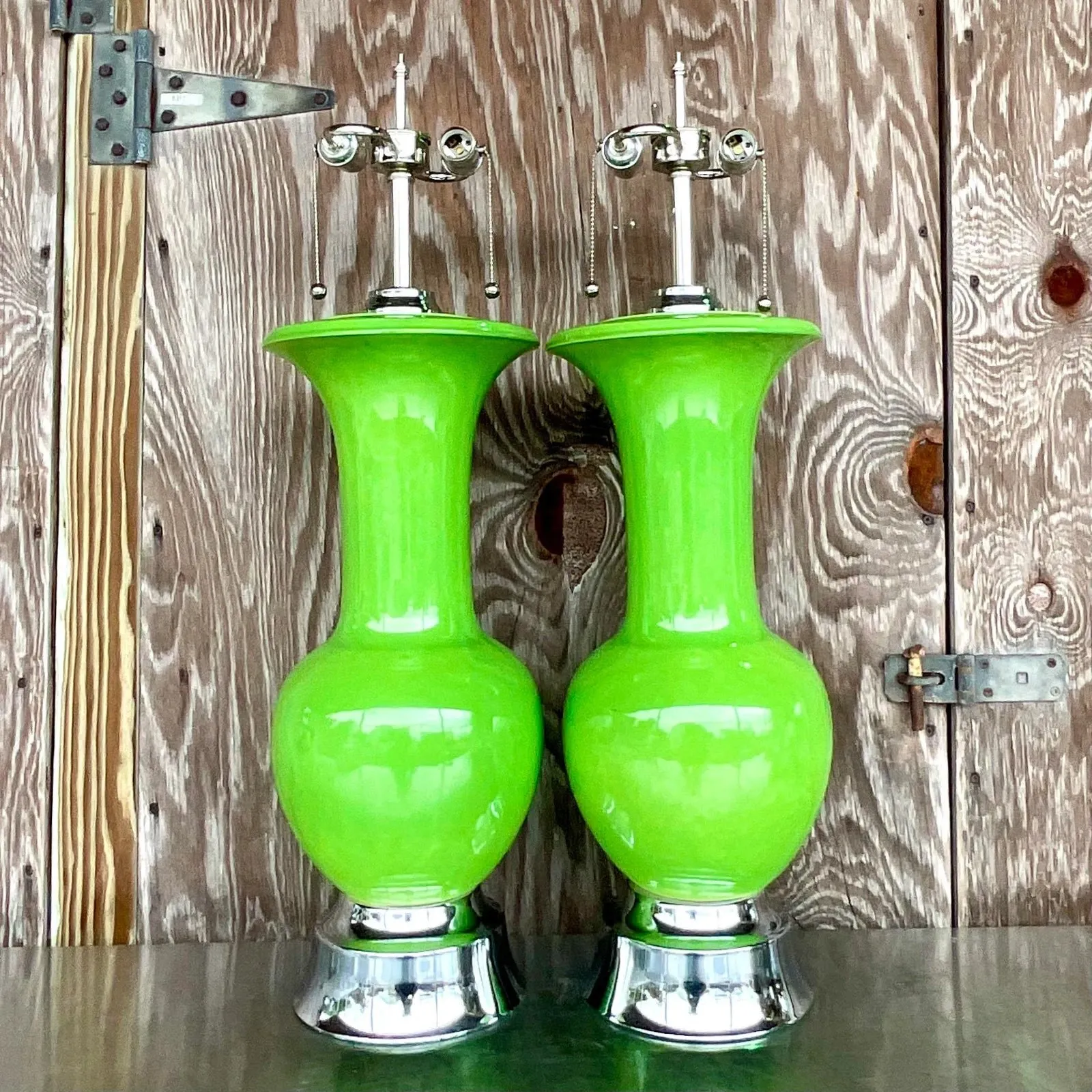 Vintage Regency Apple Green Glazed Ceramic Lamps - a Pair — additional photo 5