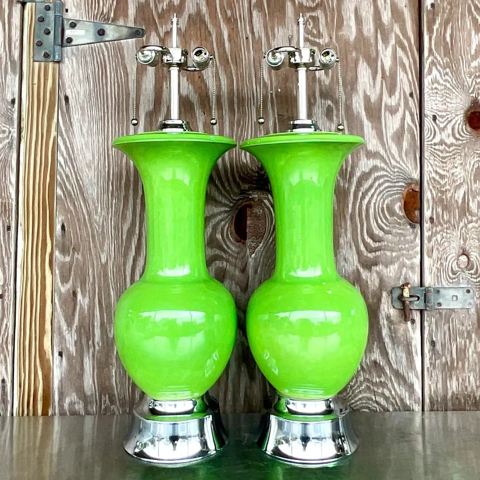 Vintage Regency Apple Green Glazed Ceramic Lamps - a Pair — additional photo 6