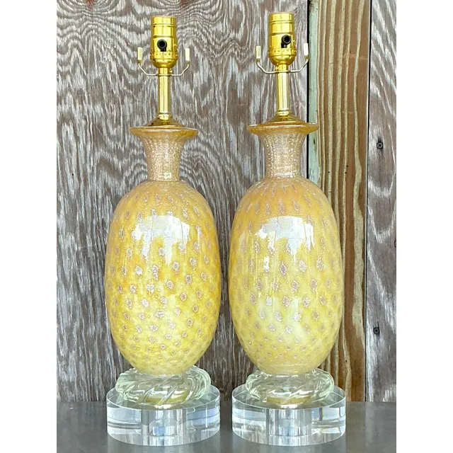 Vintage Regency Art Glass Lamps After Murano - a Pair — additional photo 3
