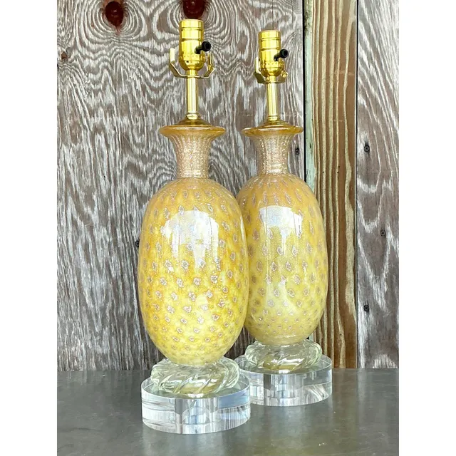 Vintage Regency Art Glass Lamps After Murano - a Pair — additional photo 4