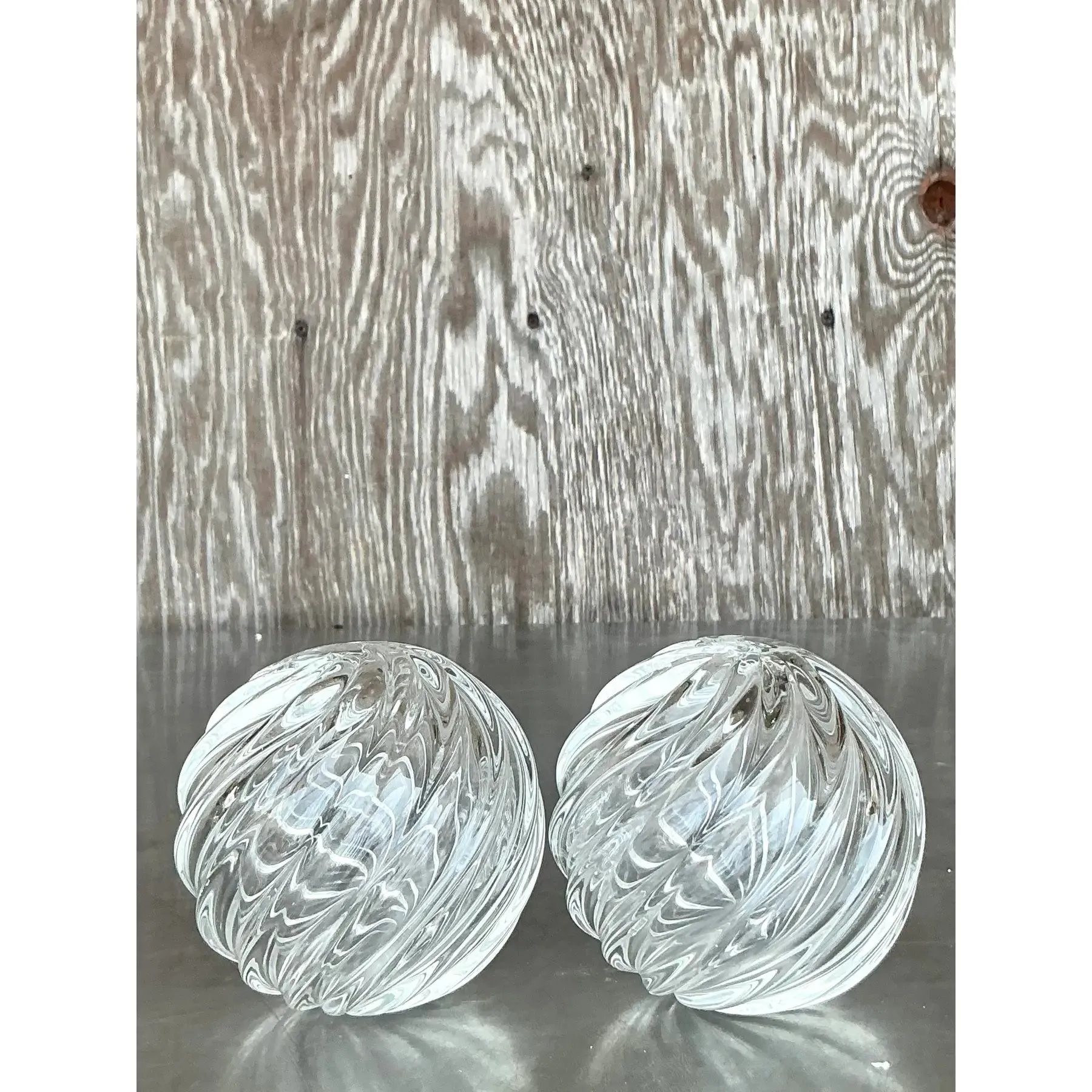 Vintage Regency Blown Glass Swirl Sphere - A Pair — additional photo 1