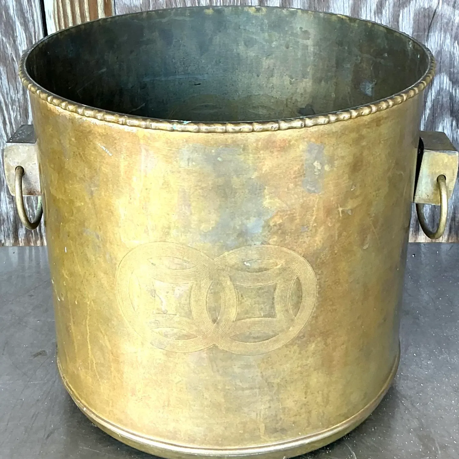 Vintage Regency Brass Medallion Planter — additional photo 3