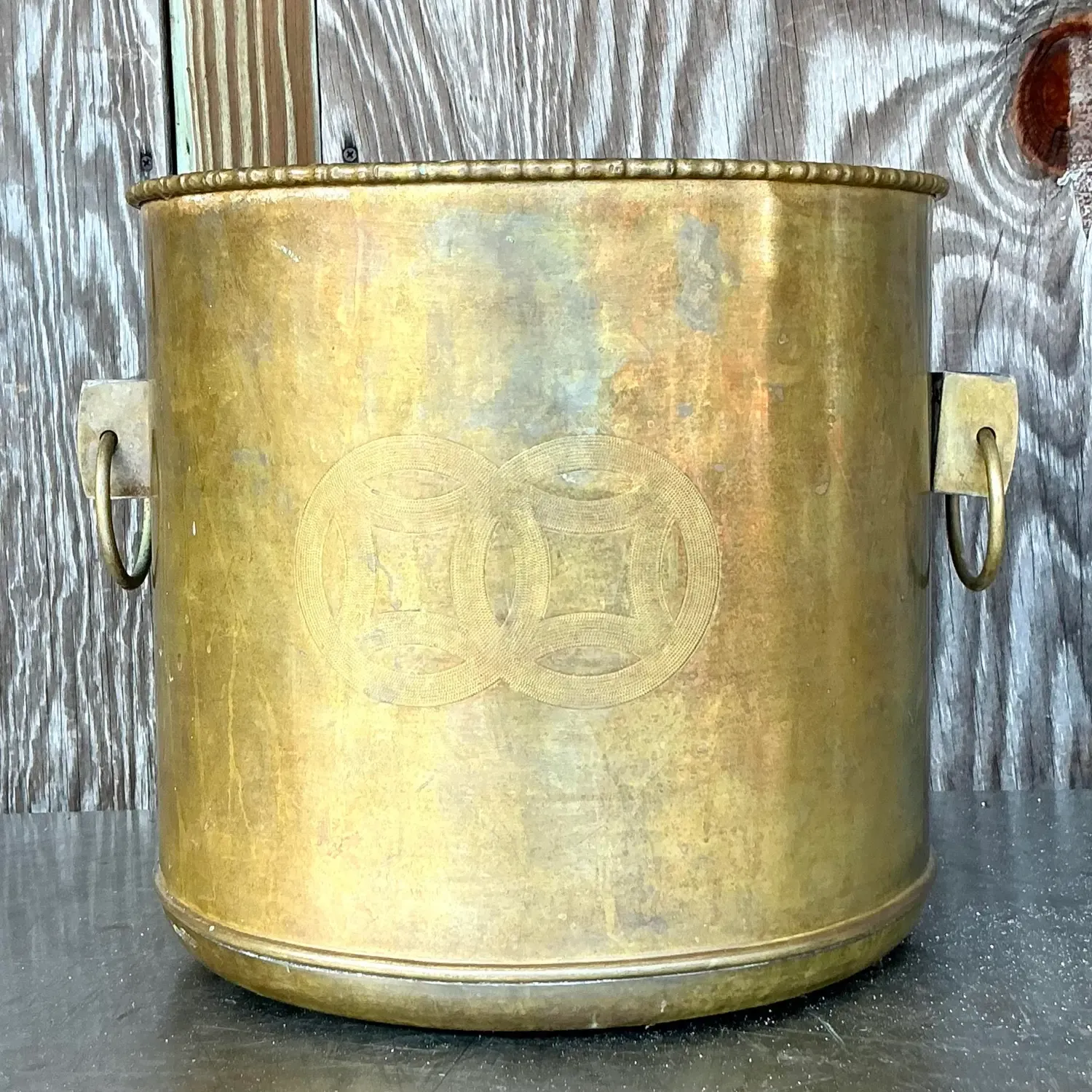 Vintage Regency Brass Medallion Planter — additional photo 4