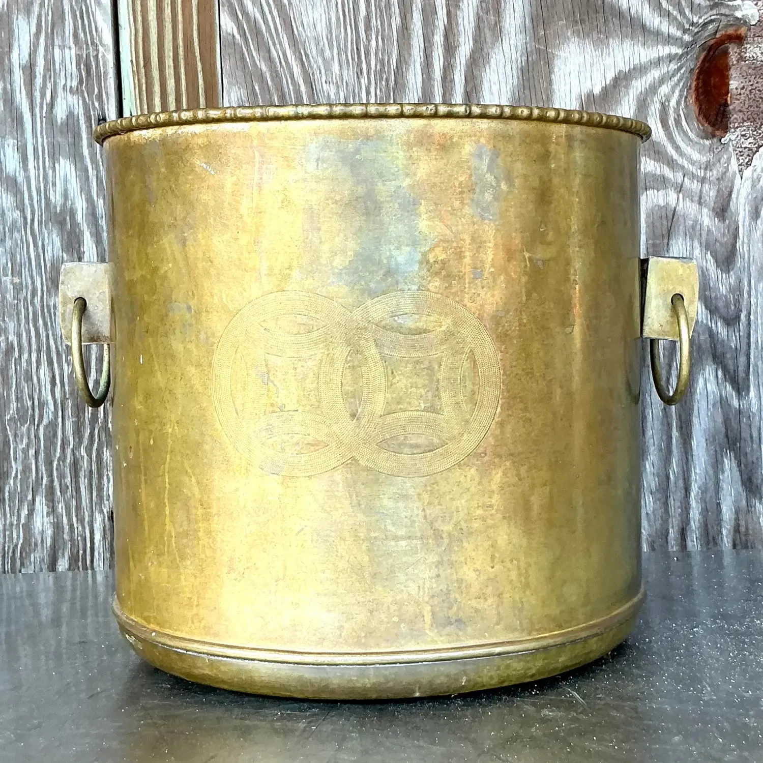 Vintage Regency Brass Medallion Planter — additional photo 7