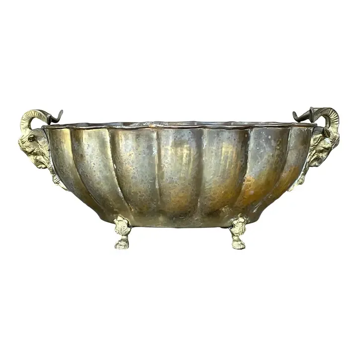 Vintage Regency Brass Rams Head Jardinere