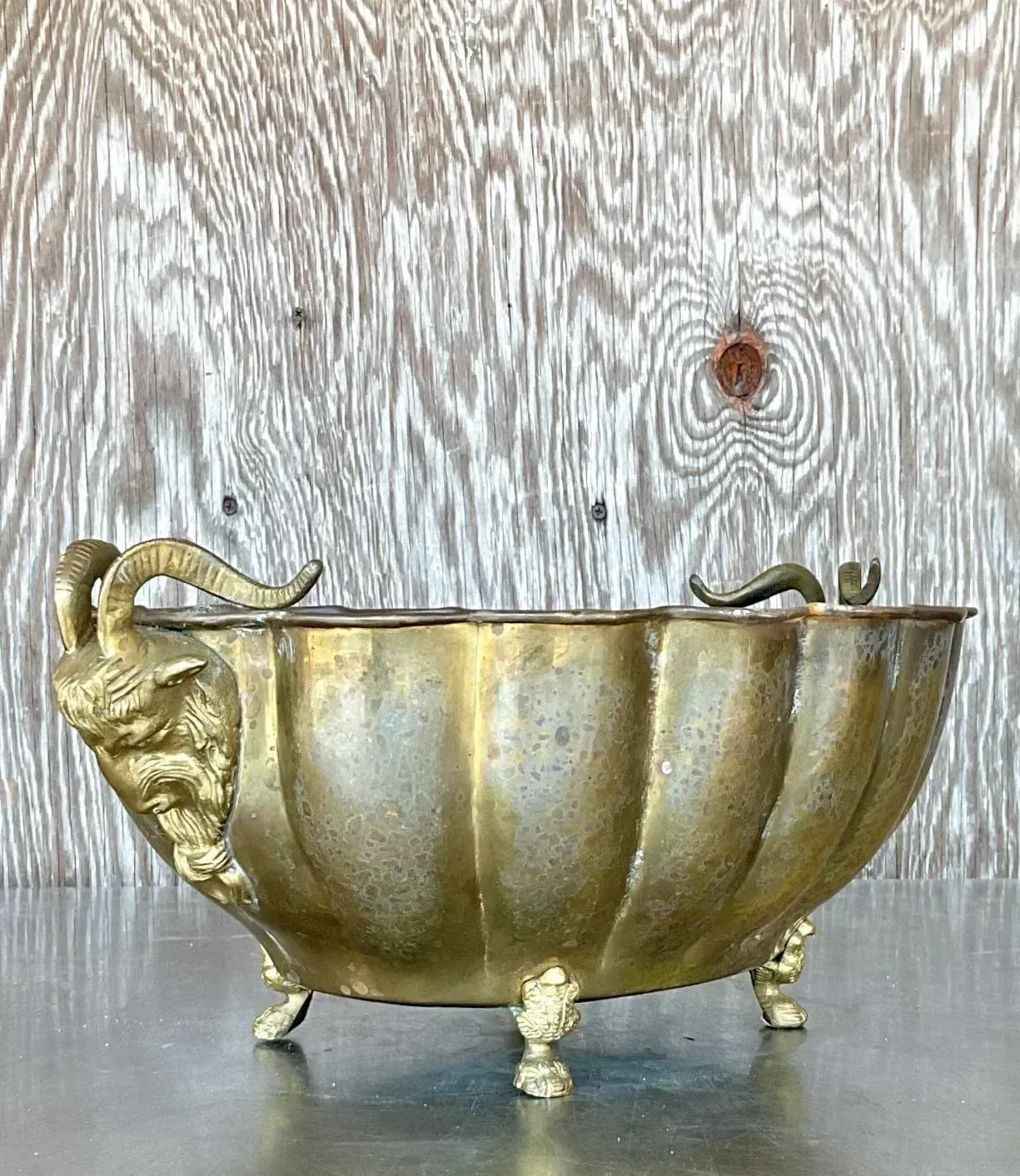 Vintage Regency Brass Rams Head Jardinere — additional photo 4