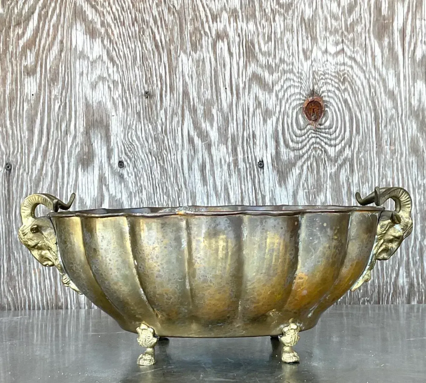 Vintage Regency Brass Rams Head Jardinere — additional photo 5