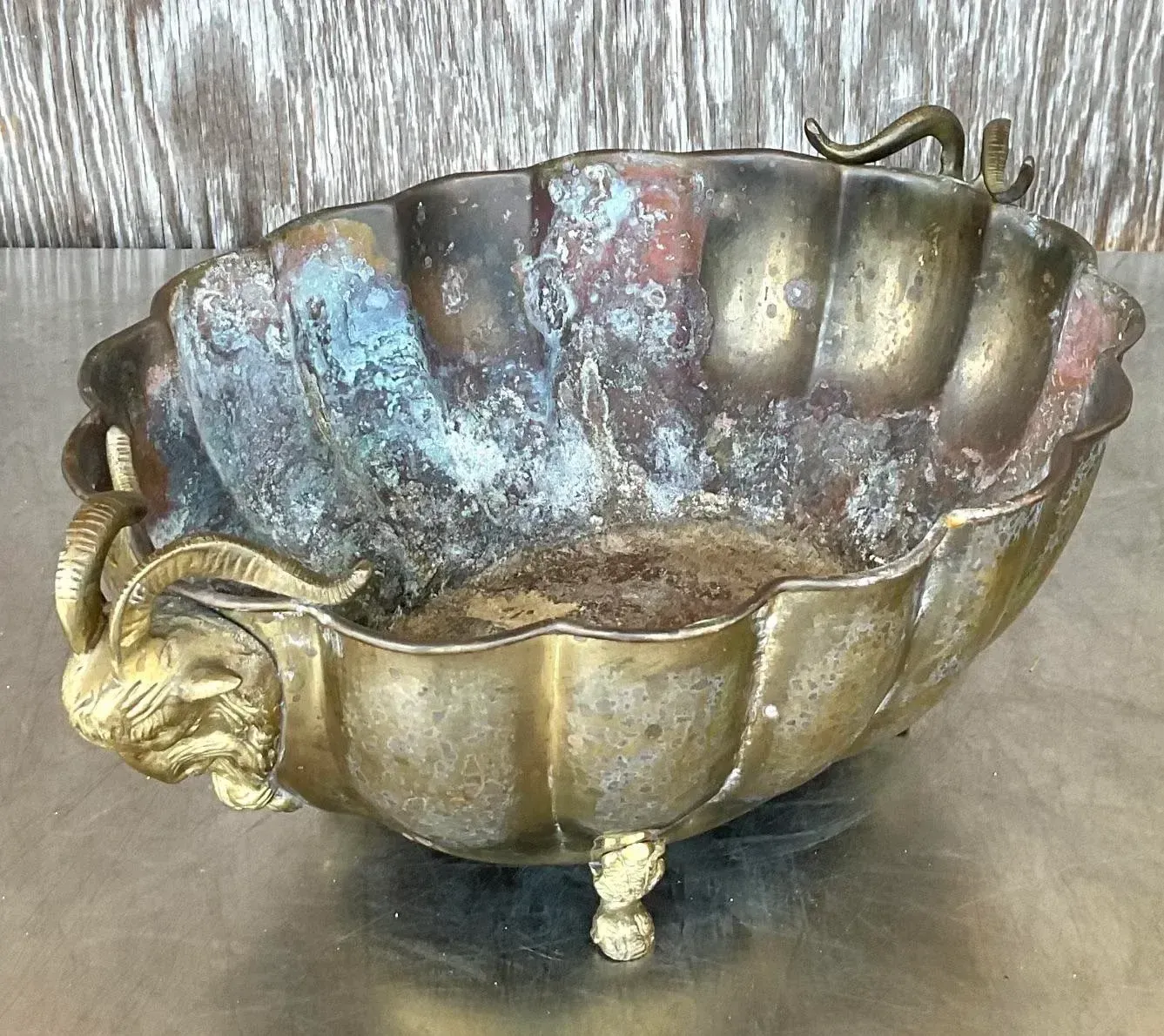 Vintage Regency Brass Rams Head Jardinere — additional photo 6