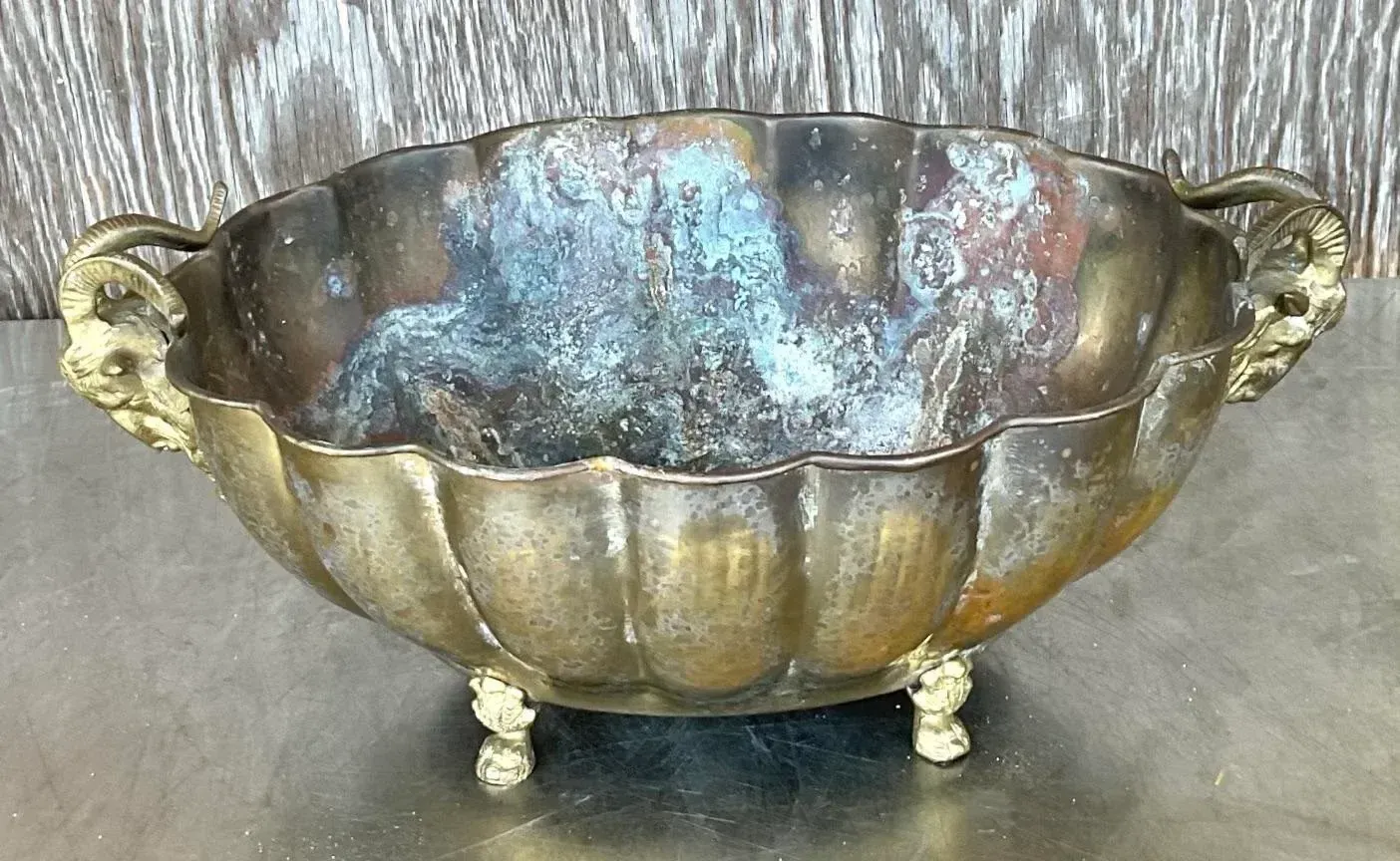 Vintage Regency Brass Rams Head Jardinere — additional photo 7