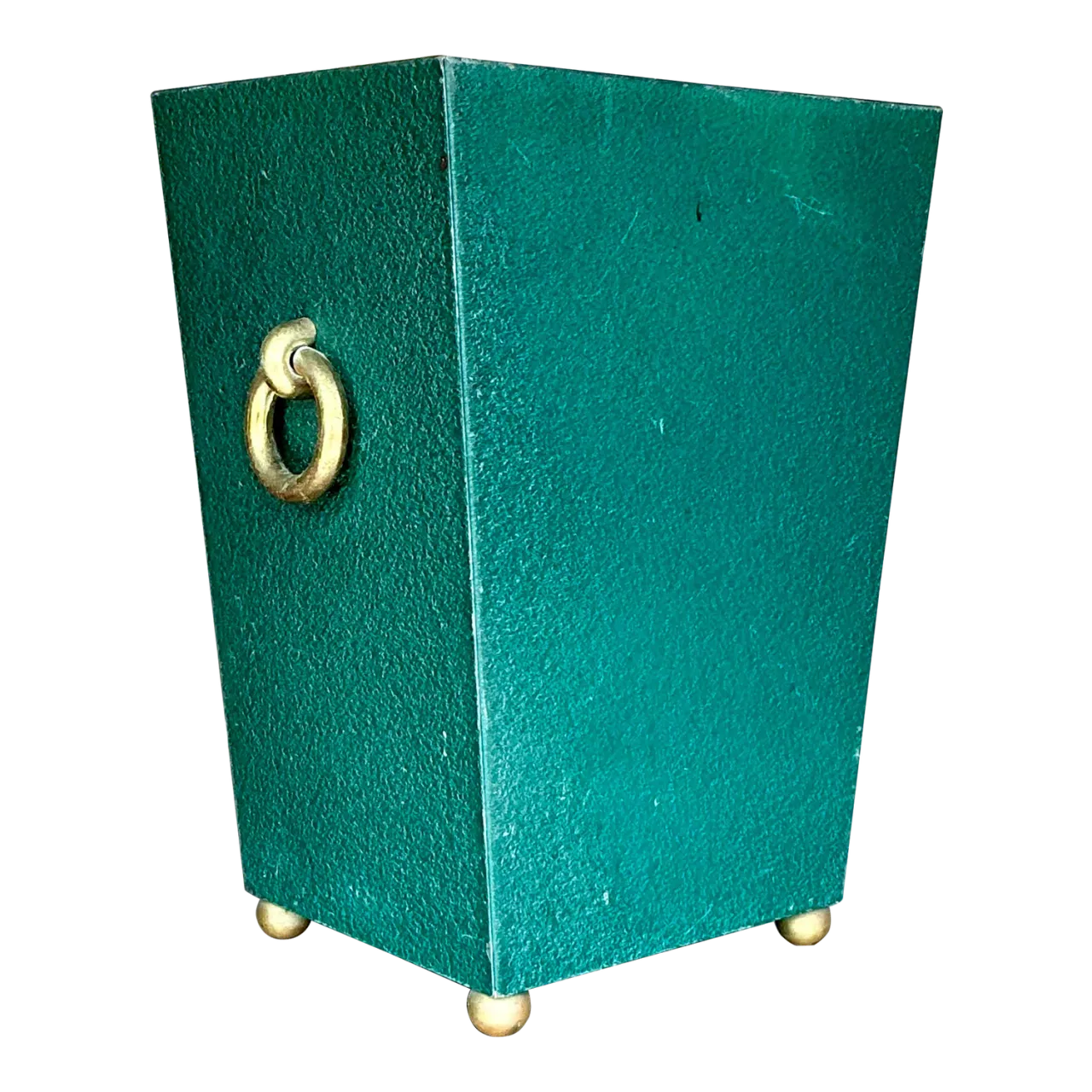 Vintage Regency Brass Ring Pebbled Trash Can