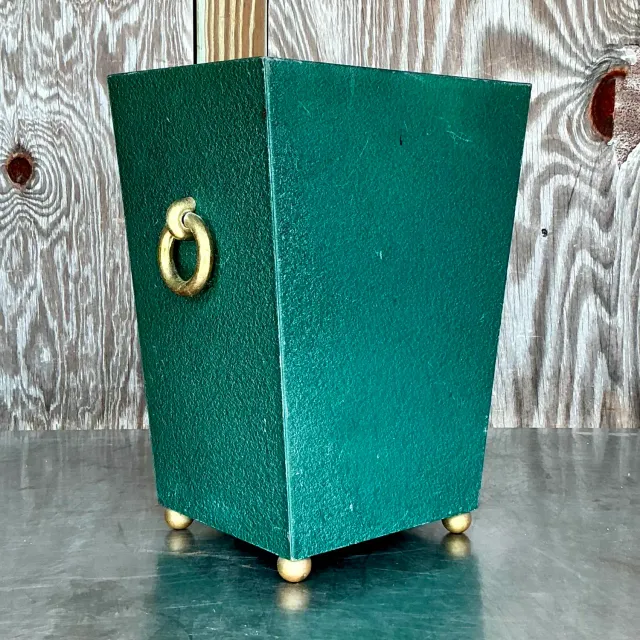 Vintage Regency Brass Ring Pebbled Trash Can — additional photo 2