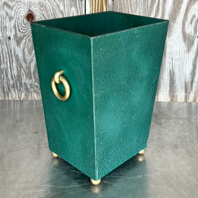 Vintage Regency Brass Ring Pebbled Trash Can — additional photo 3