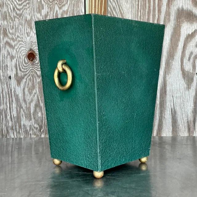 Vintage Regency Brass Ring Pebbled Trash Can — additional photo 4