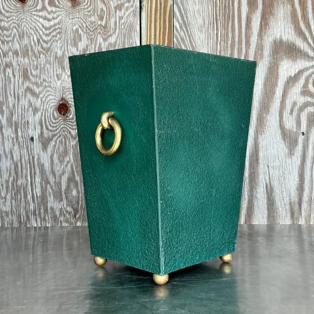 Vintage Regency Brass Ring Pebbled Trash Can — additional photo 6