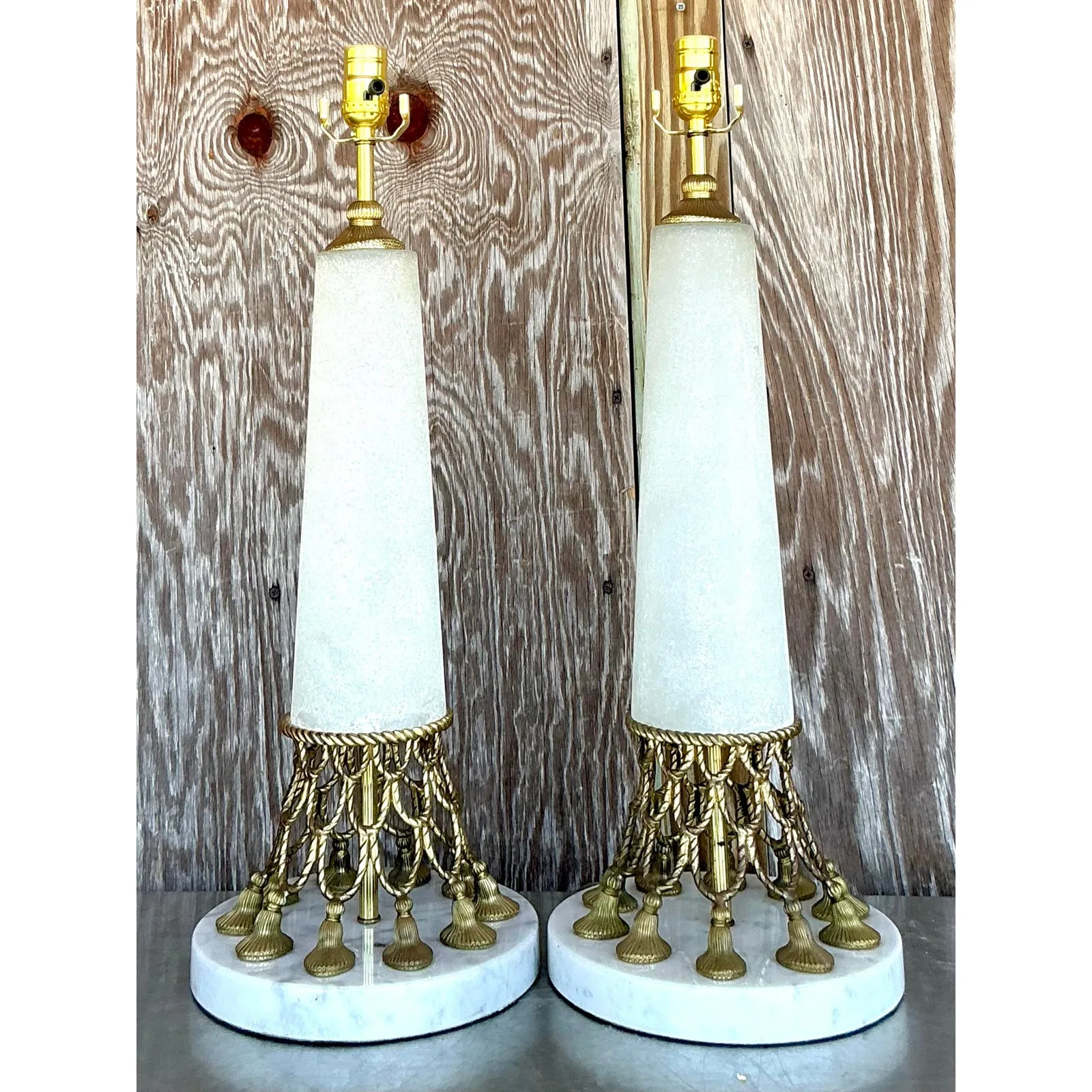Vintage Regency Brass Swag and Tassle Lamps - A Pair