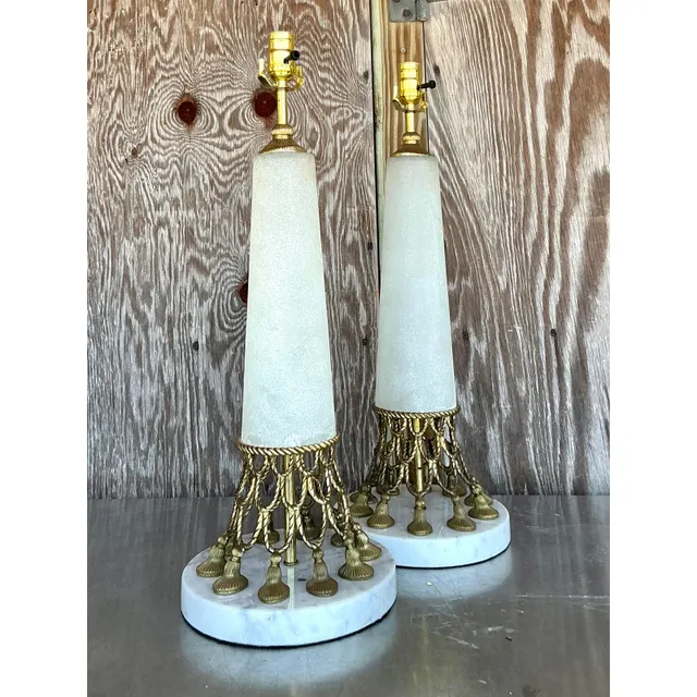 Vintage Regency Brass Swag and Tassle Lamps - A Pair — additional photo 1