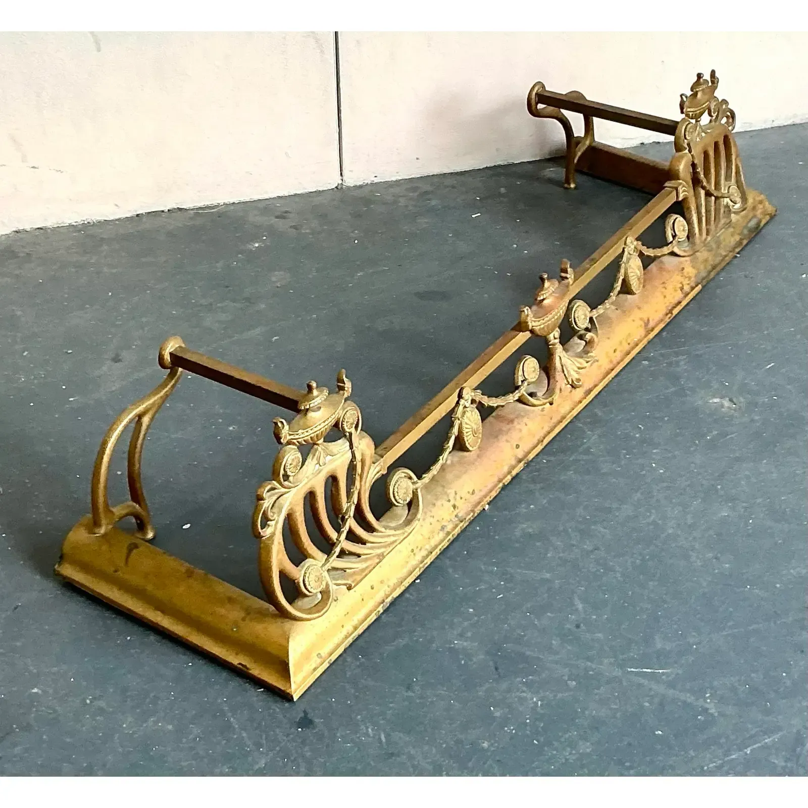 Vintage Regency Brass Swag Fireplace Fender — additional photo 2