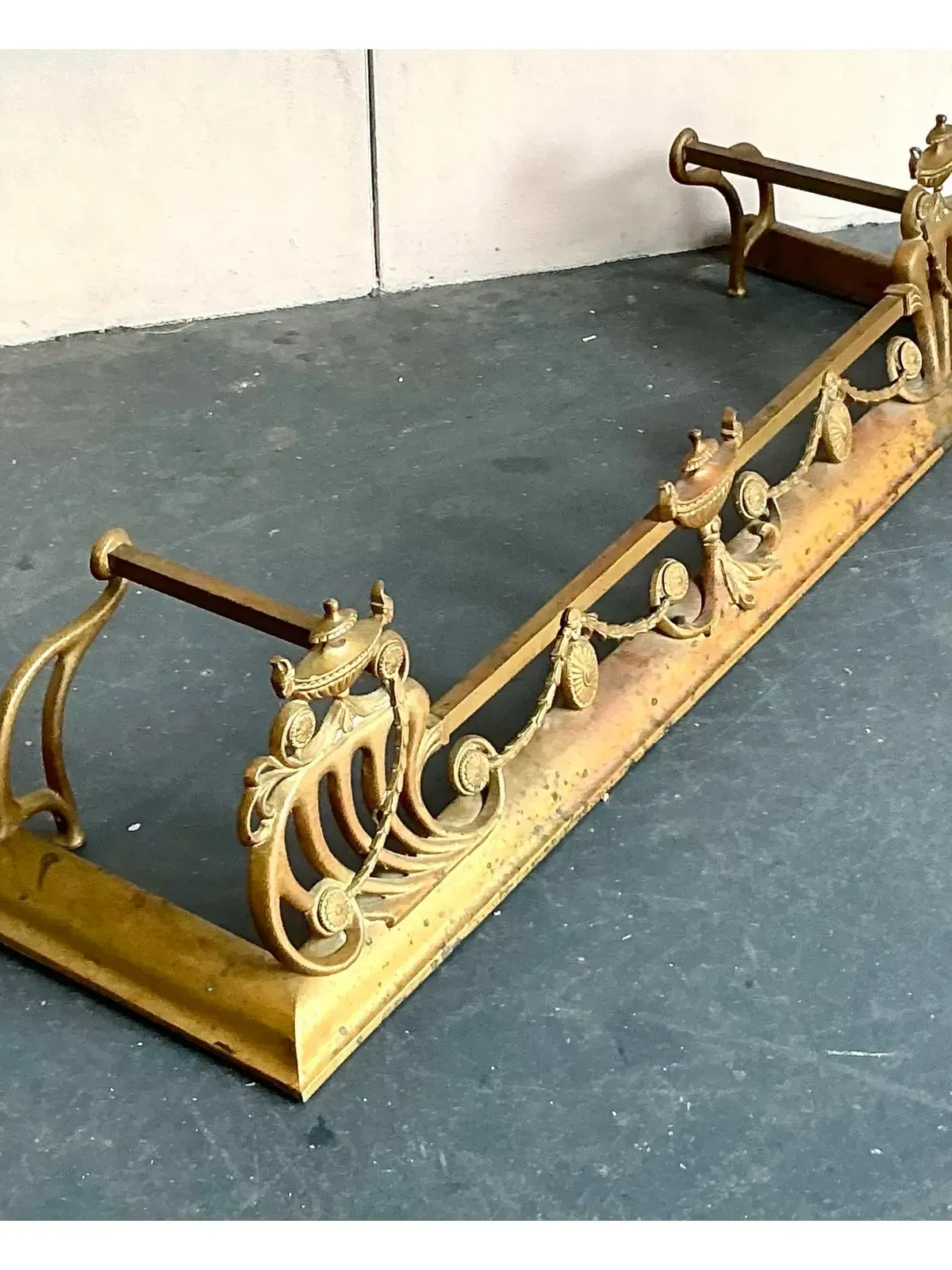 Vintage Regency Brass Swag Fireplace Fender — additional photo 2