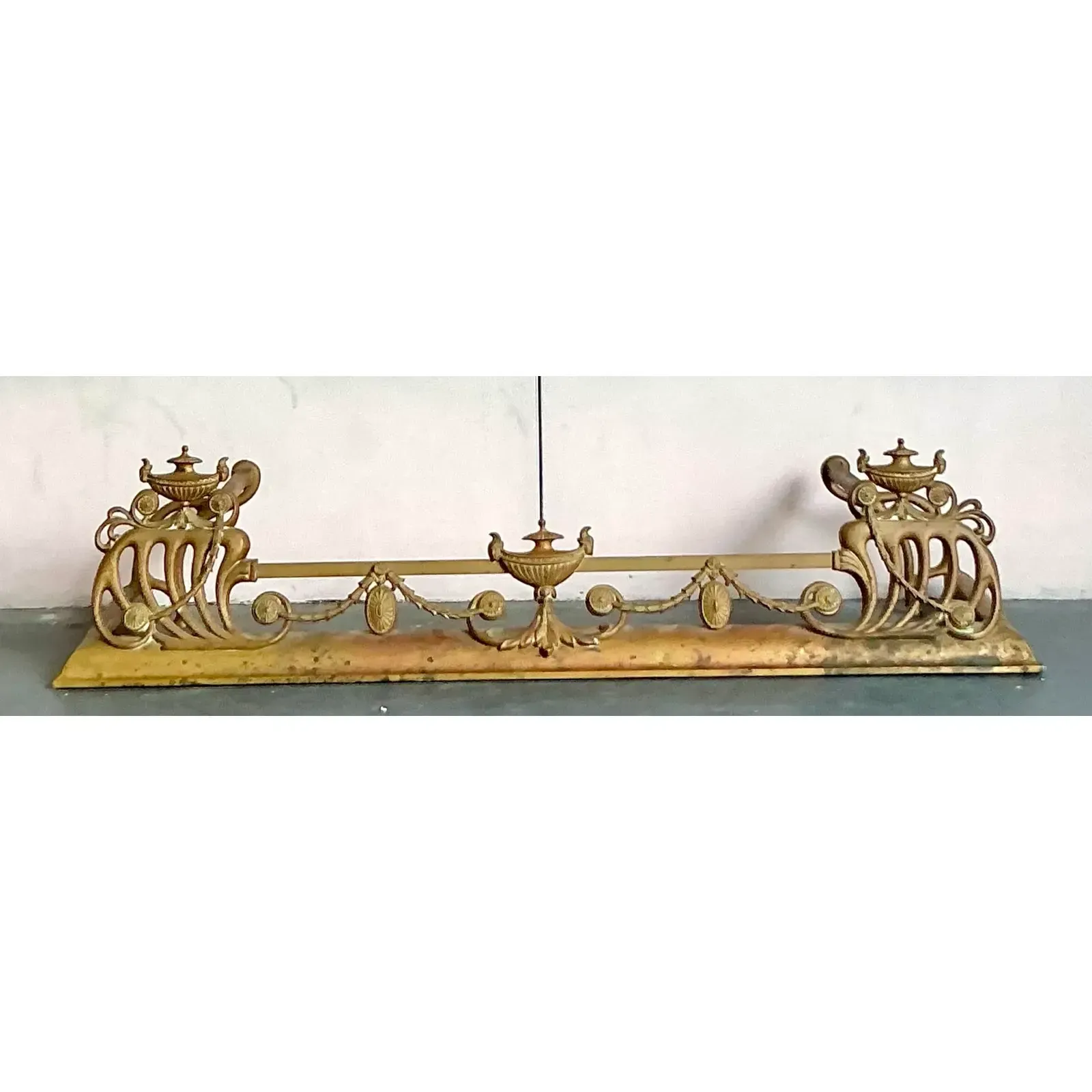Vintage Regency Brass Swag Fireplace Fender — additional photo 4