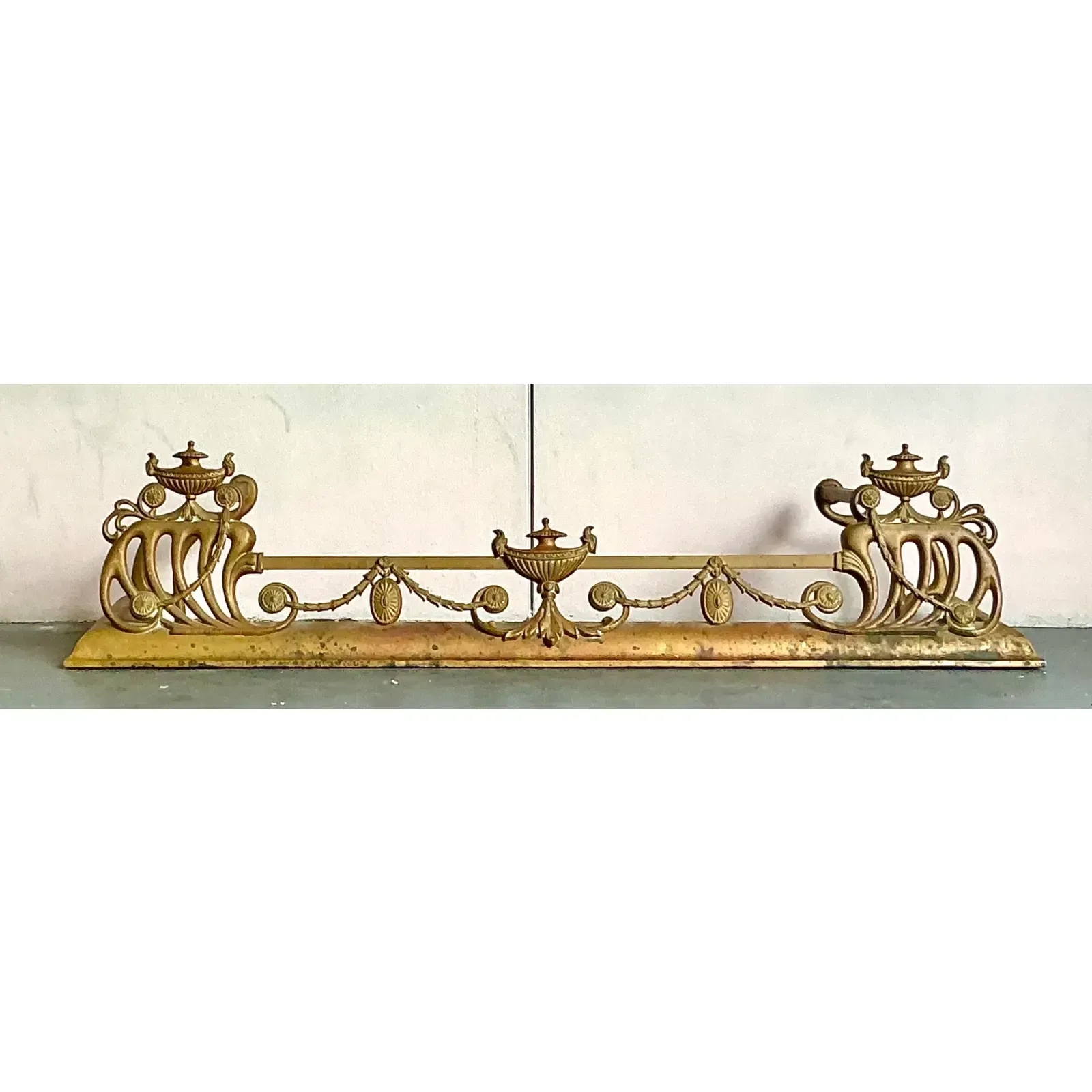 Vintage Regency Brass Swag Fireplace Fender — additional photo 5