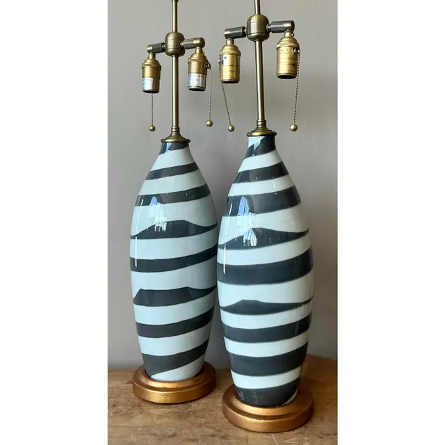 Vintage Regency Bunny Williams Glazed Ceramic Lamps - A Pair — additional photo 2