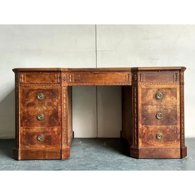 Vintage Regency Burl Wood Fretwork Desk — additional photo 2