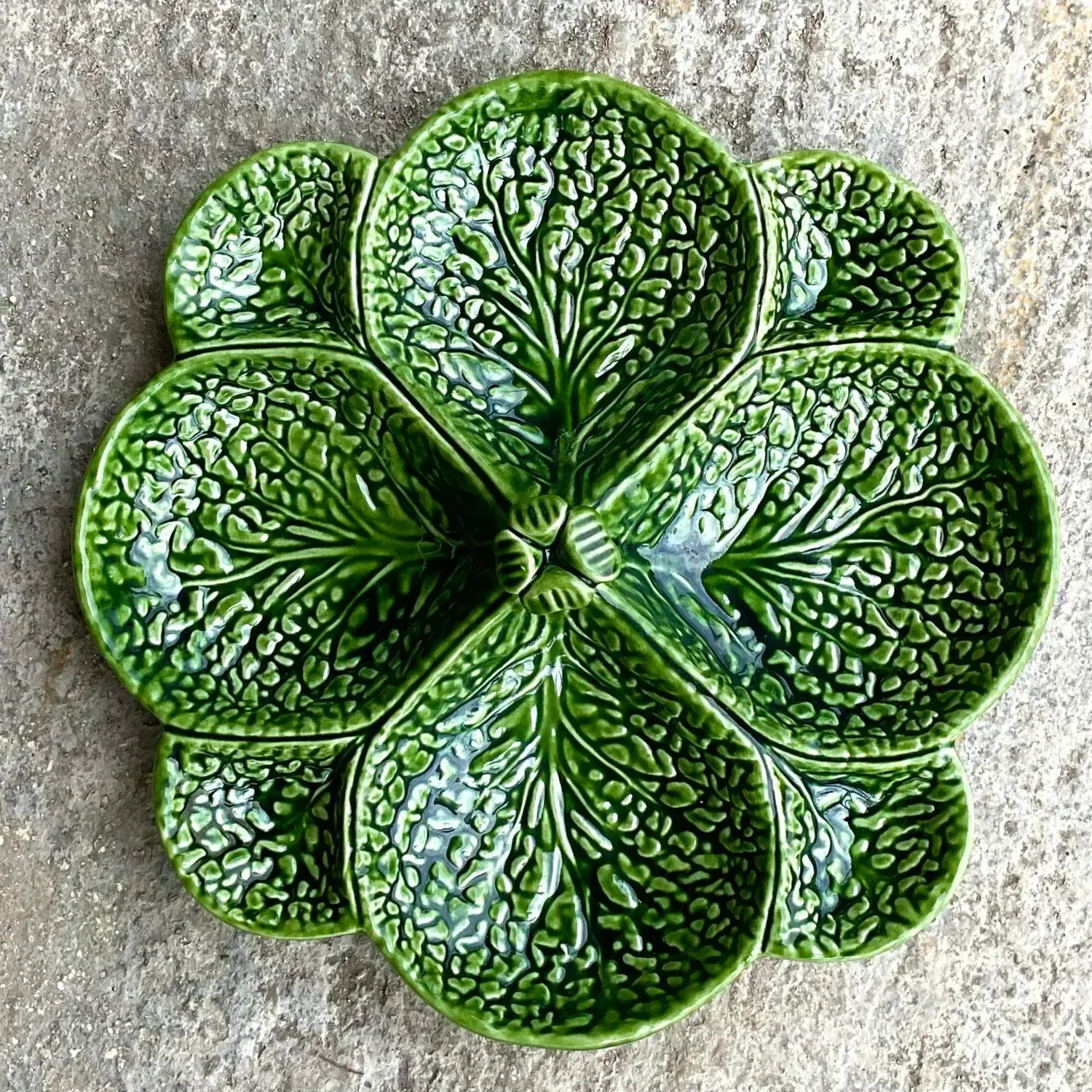 Vintage Regency Cabbage Leaf Glazed Ceramic Serving Plate