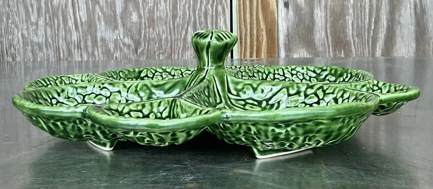 Vintage Regency Cabbage Leaf Glazed Ceramic Serving Plate — additional photo 4