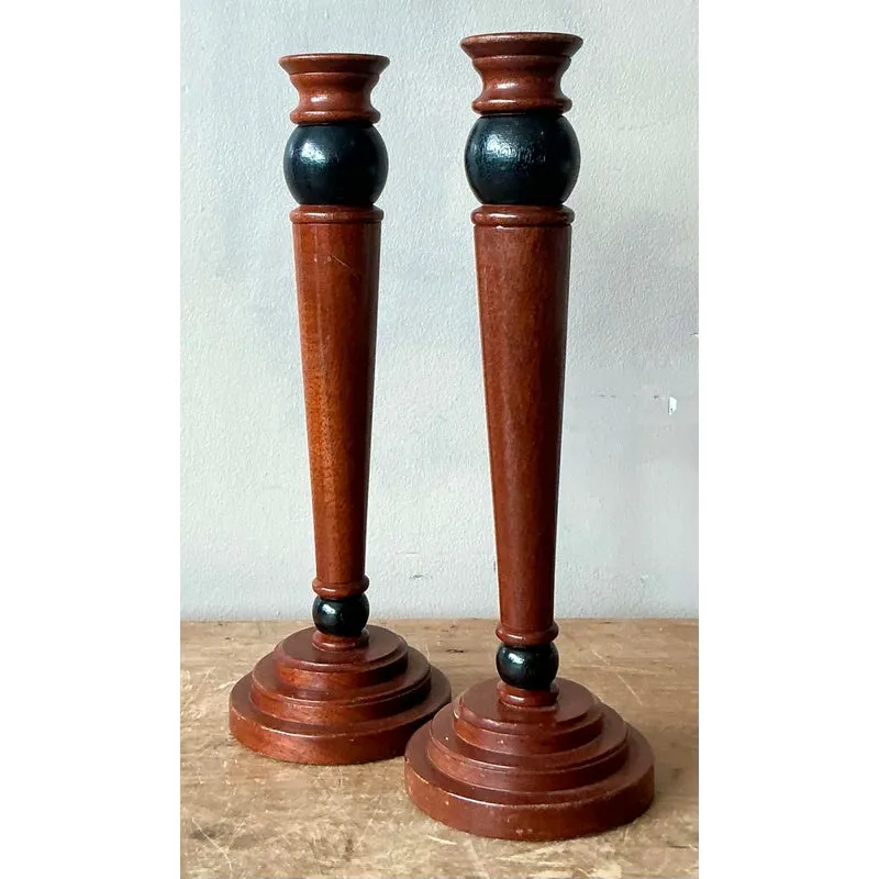 Vintage Regency Carved Pillar Candlesticks - A Pair — additional photo 1