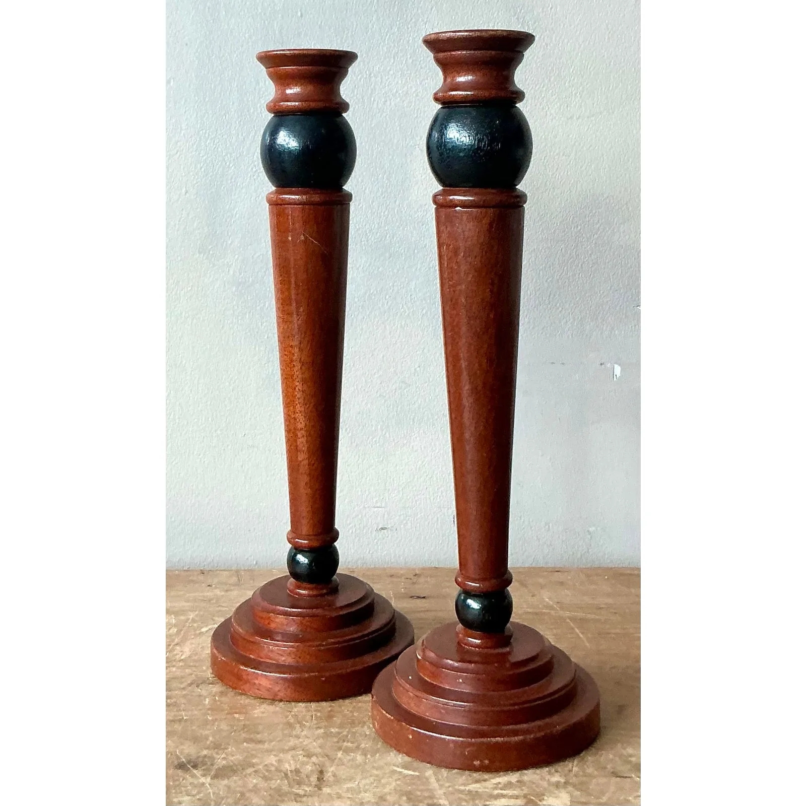 Vintage Regency Carved Pillar Candlesticks - A Pair — additional photo 2