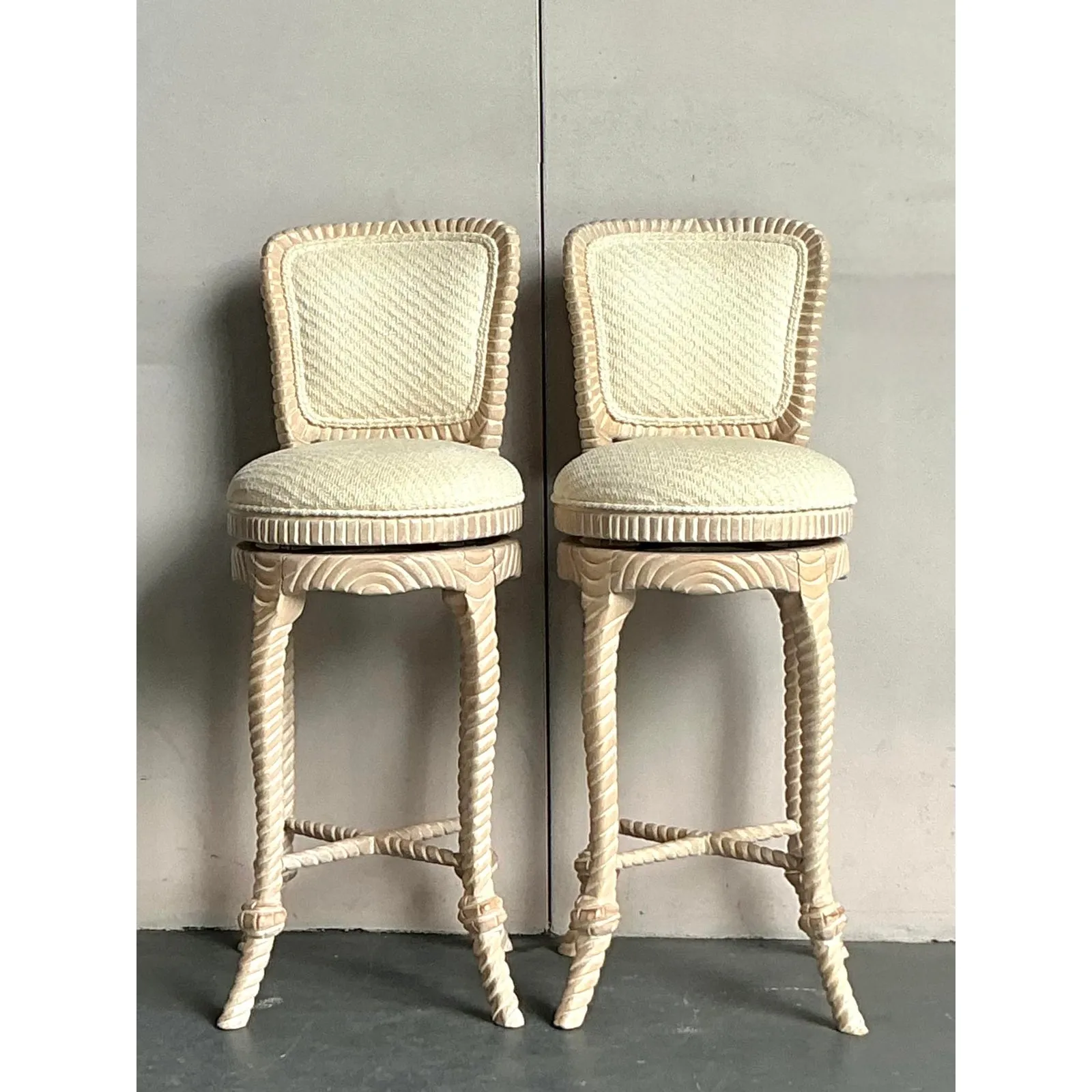 Vintage Regency Carved Rope Bar Stools - A Pair — additional photo 1