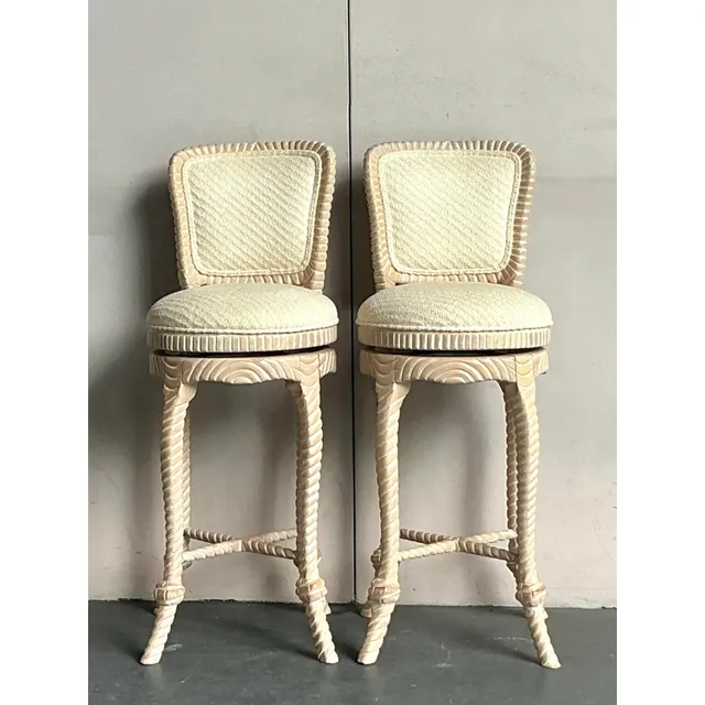 Vintage Regency Carved Rope Bar Stools - A Pair — additional photo 1