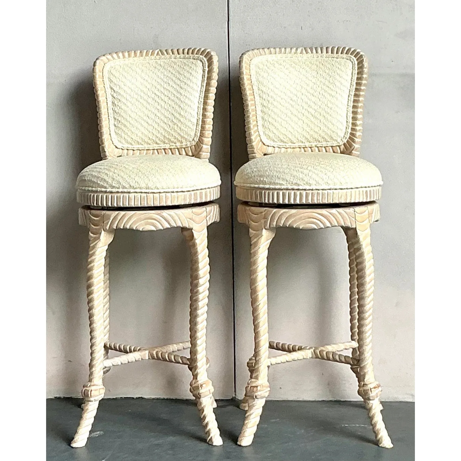 Vintage Regency Carved Rope Bar Stools - A Pair — additional photo 2