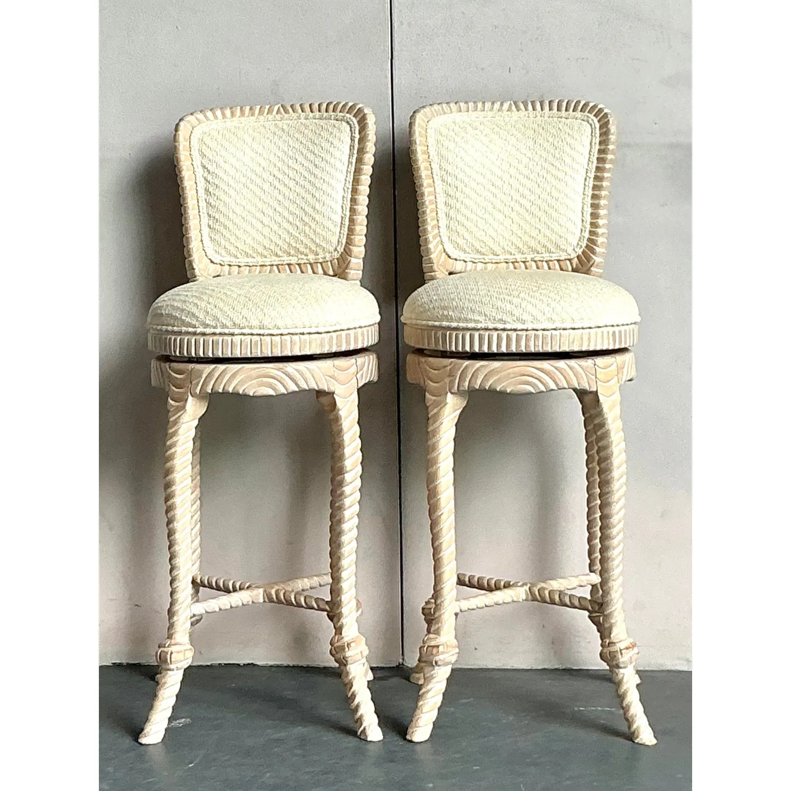 Vintage Regency Carved Rope Bar Stools - A Pair — additional photo 3
