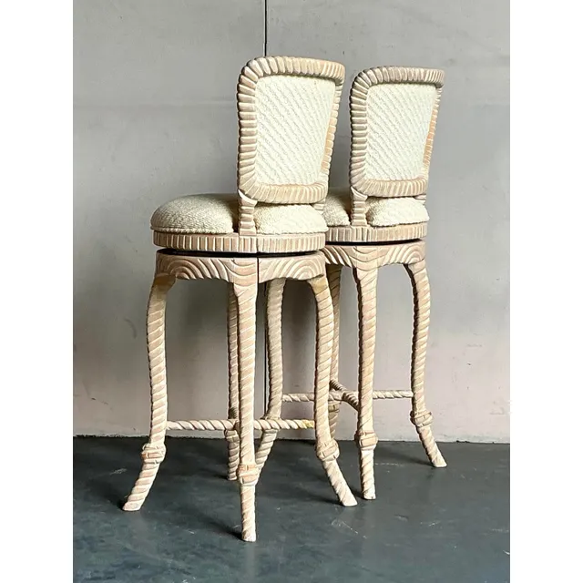 Vintage Regency Carved Rope Bar Stools - A Pair — additional photo 4