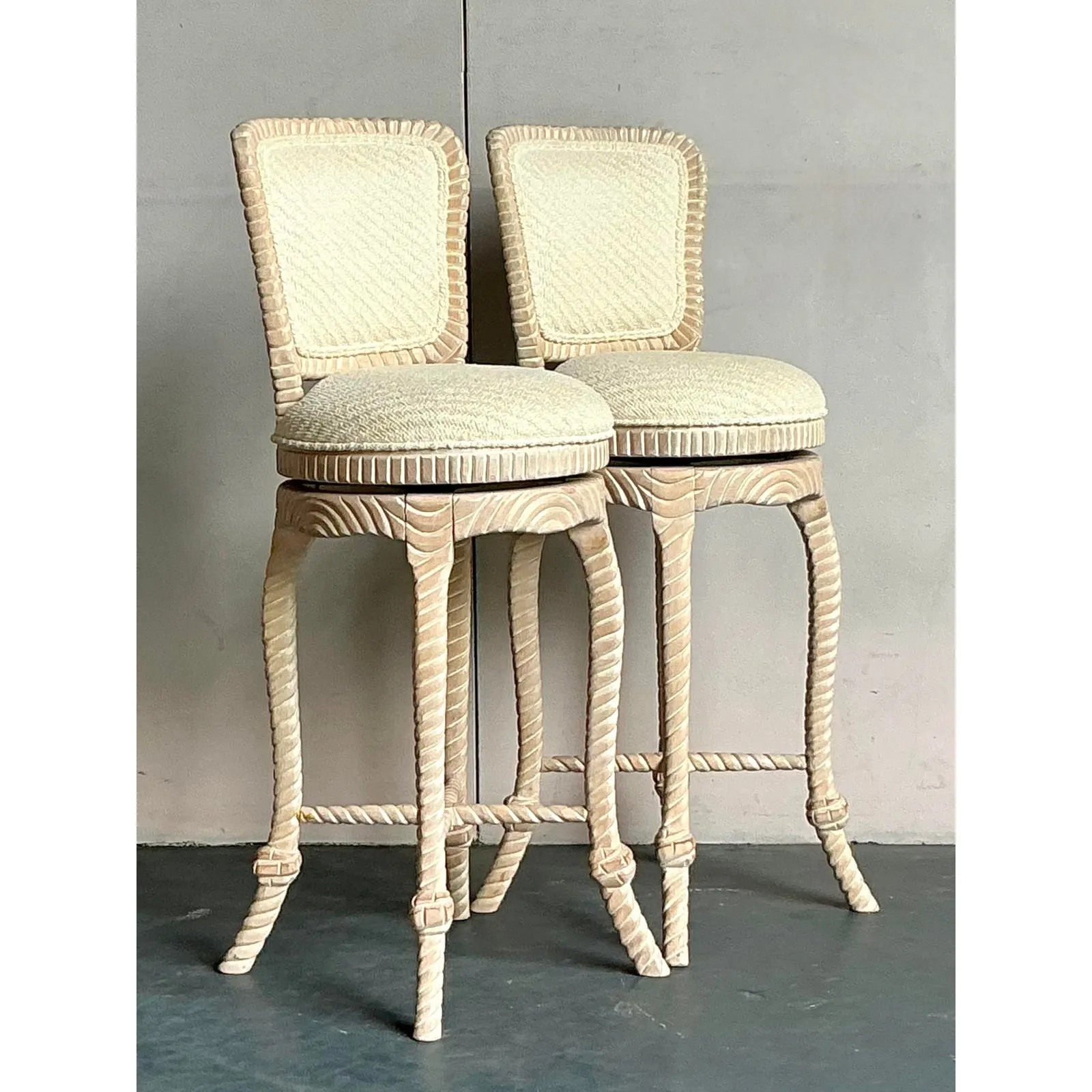 Vintage Regency Carved Rope Bar Stools - A Pair — additional photo 5